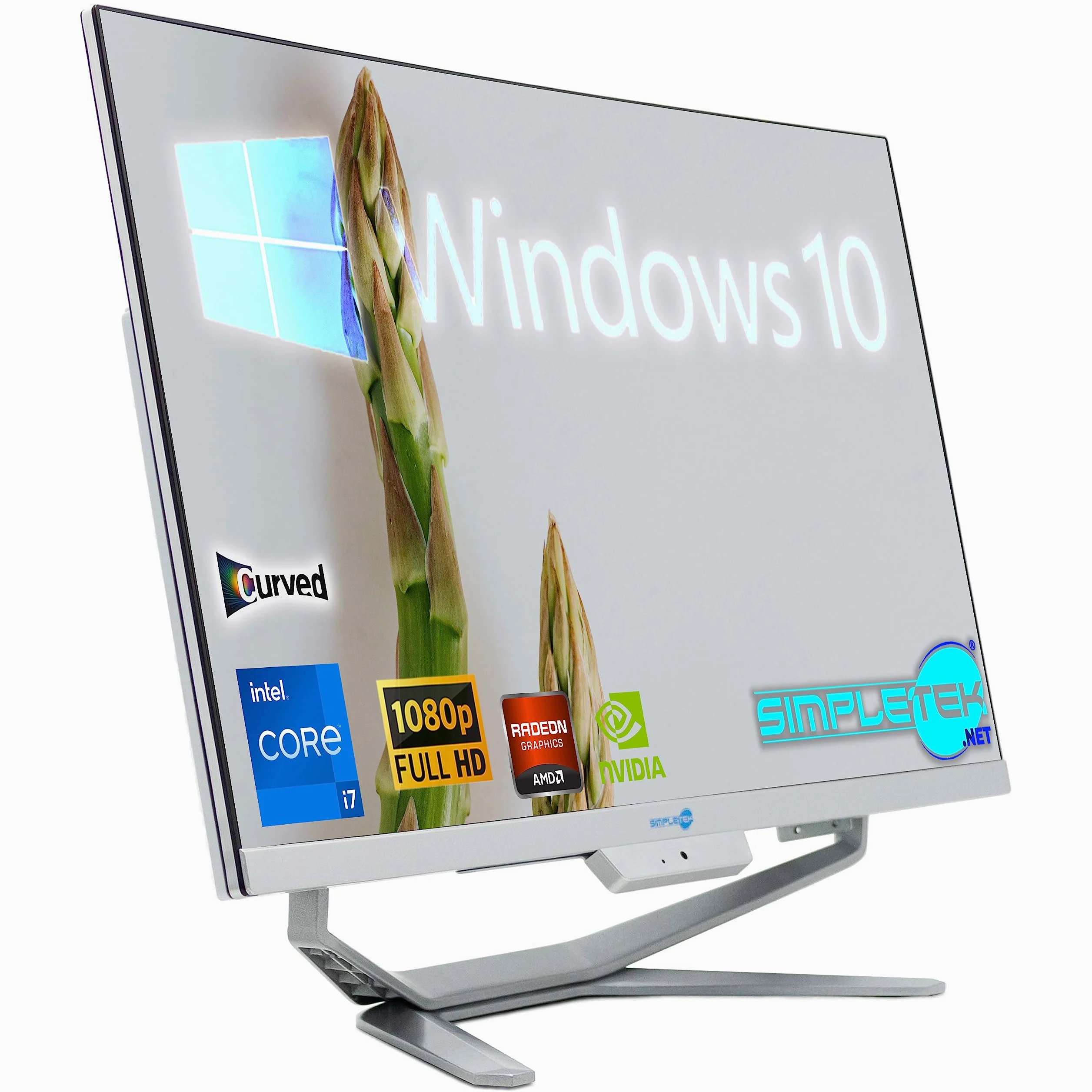 SIMPLETEK - PC All in One con Schermo Curvo 24" Core i7 | Windows 10 Pro | 8GB RAM SSD 240GB | Ideale per Ufficio, Scuola, Casa