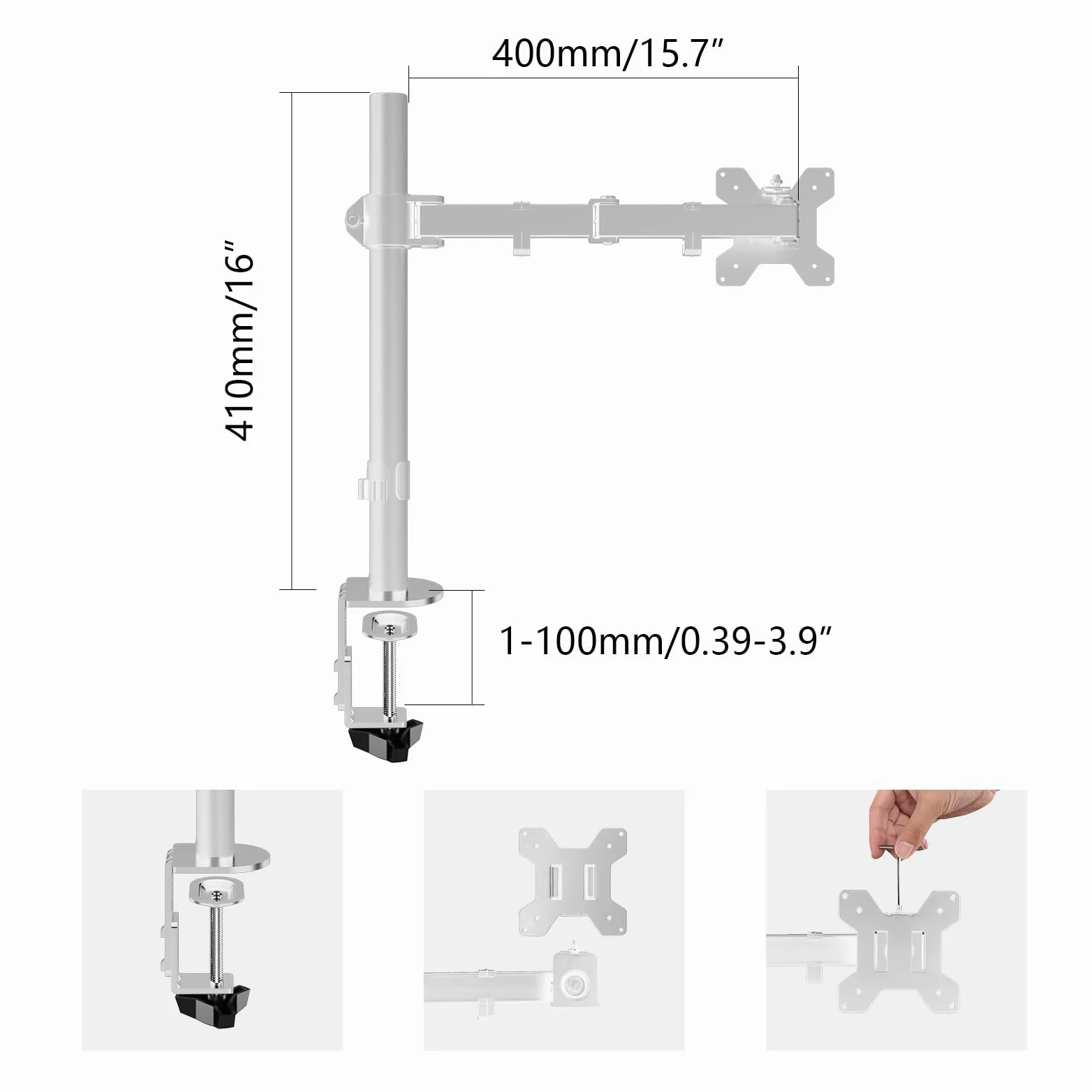 Suptek braccio per monitor singolo da scrivania supporto per schermi LED LCD da 13-27 pollici supporti per monitor per PC fino a 10 kg VESA 75/100 mm bianco MD9421W