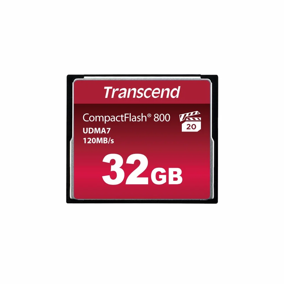 Transcend Scheda CompactFlash 800 da 32 GB, fino a 120/60 MB/s, supporta la modalità Ultra DMA 7 ad alta velocità, ideale per video Full HD e 3D ad altissima risoluzione - TS32GCF800