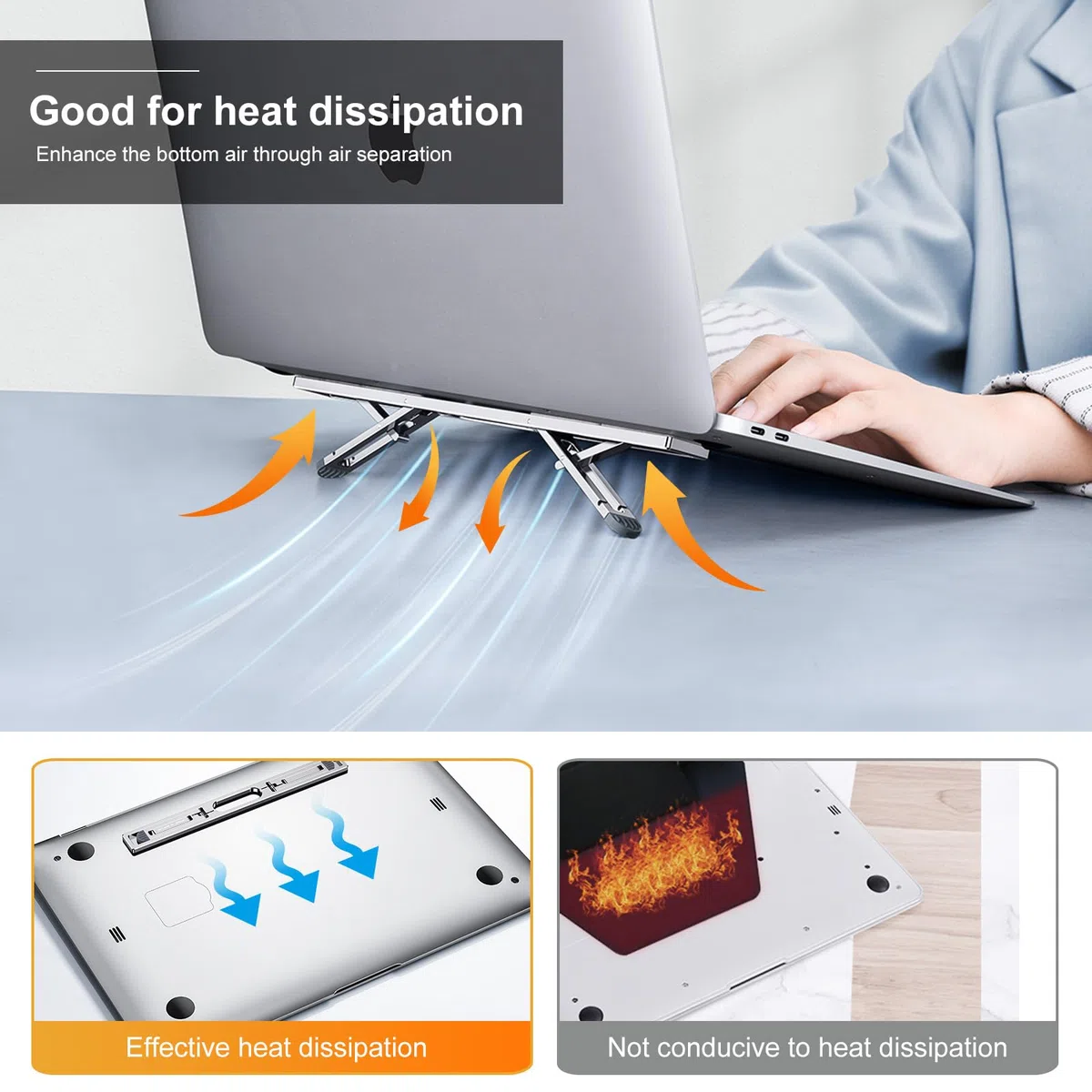 Supporto pieghevole per computer portatile, regolabile in altezza, per computer portatile, portatile, per scrivania, compatibile con MacBook Air Pro, Dell, HP, 10-15,6"
