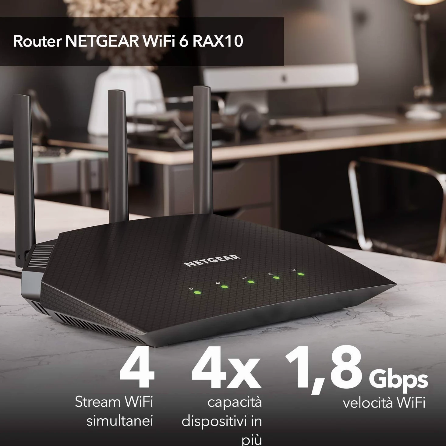 NETGEAR Nighthawk Router WiFi 6 (RAX10), Dual-Band Velocità Wireless AX1800 (fino a 1.8 Gbps), Copertura fino a 100 m2