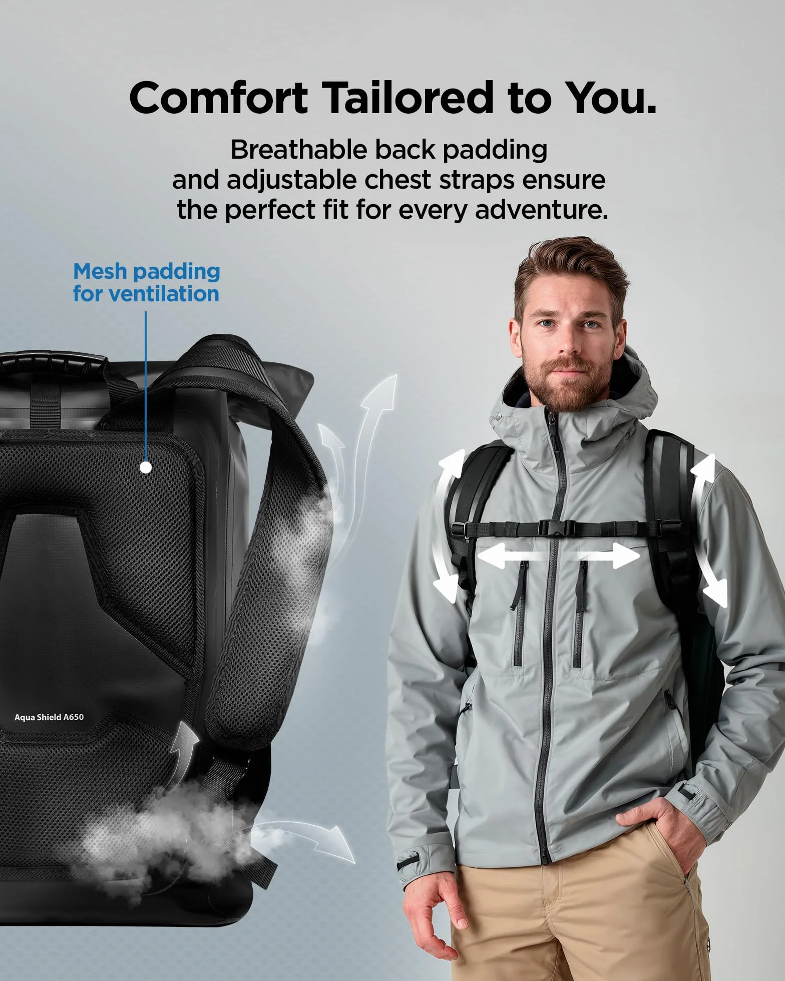 Spigen A650 Zaino Impermeabile 35L Roll Top | Nero, Zaino Roll-Top Impermeabile IPX6 35L. Compatibile Laptop 16" con Custodia Imbottita. Schienale Ventilato