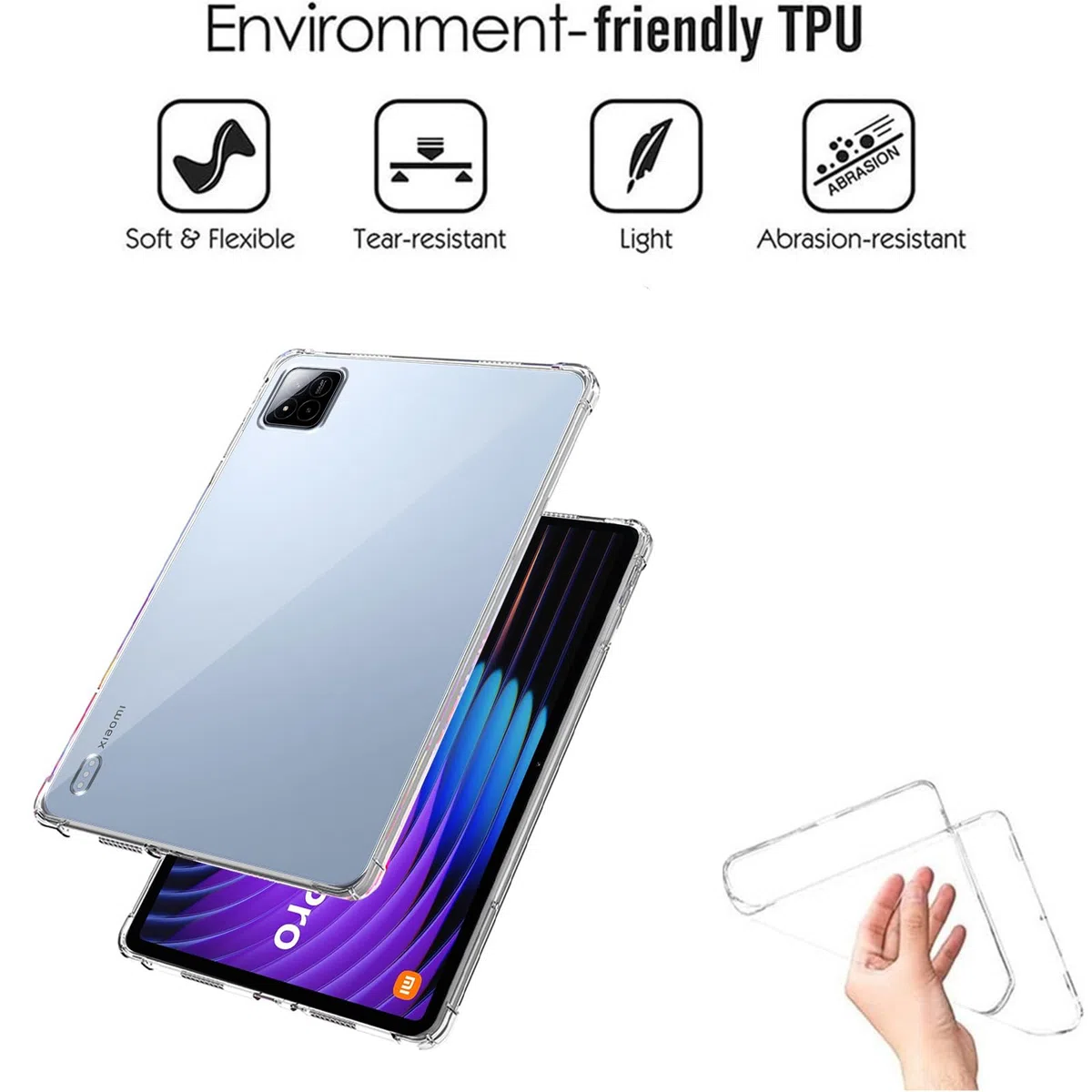MEMELOKA Custodia per Xiaomi Pad 7/Pad 7 PRO 11.2 Pollici + 2 Pezzi Vetro Temperato, Cover Protezione in TPU Morbido Ultra-Sottile con Airbag in Silicone Rinforzato