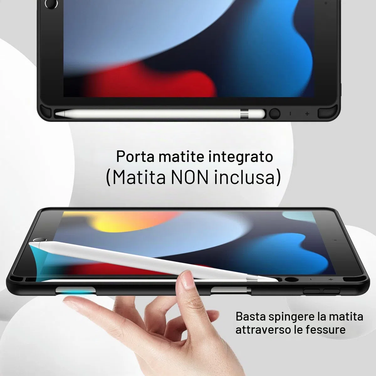 JETech Custodia per iPad 10,2 Pollici Modello 2021/2020/2019 (9a/8a/7a Generazione) con Portapenne, Cover Tablet Sottile con Retro in Morbido TPU con Auto Svegliati/Sonno (Nero)