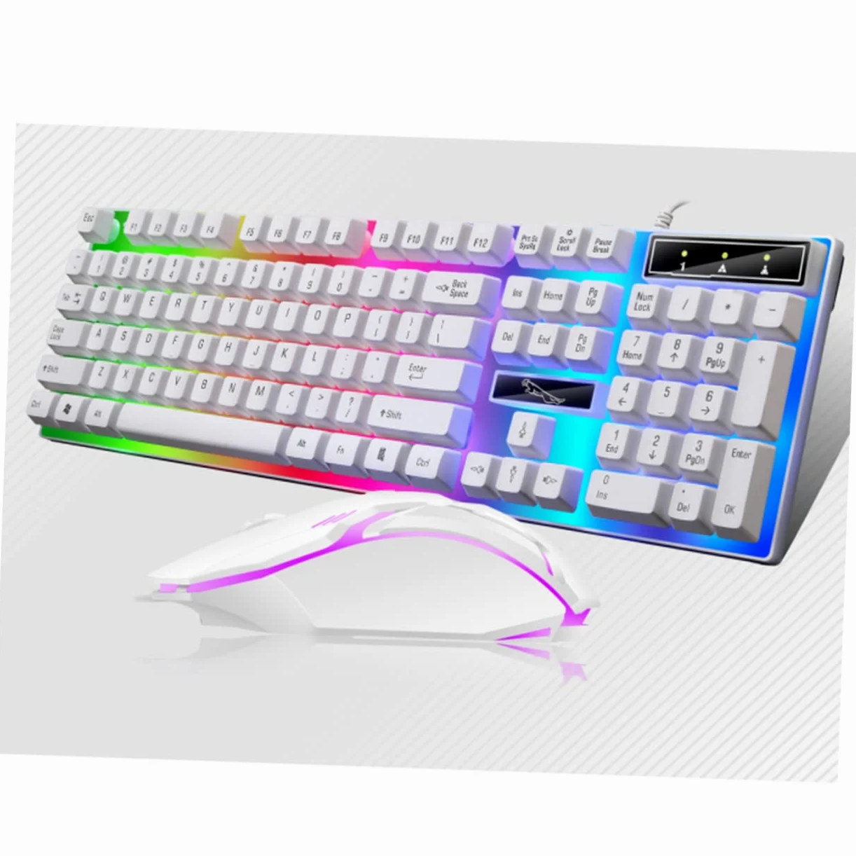 Gadpiparty Set Tastiera Bianca Mouse Cablato Accessori Gaming Retroilluminazione LED Colorata Ergonomica e Design Tasti Galleggianti per PC da Gioco