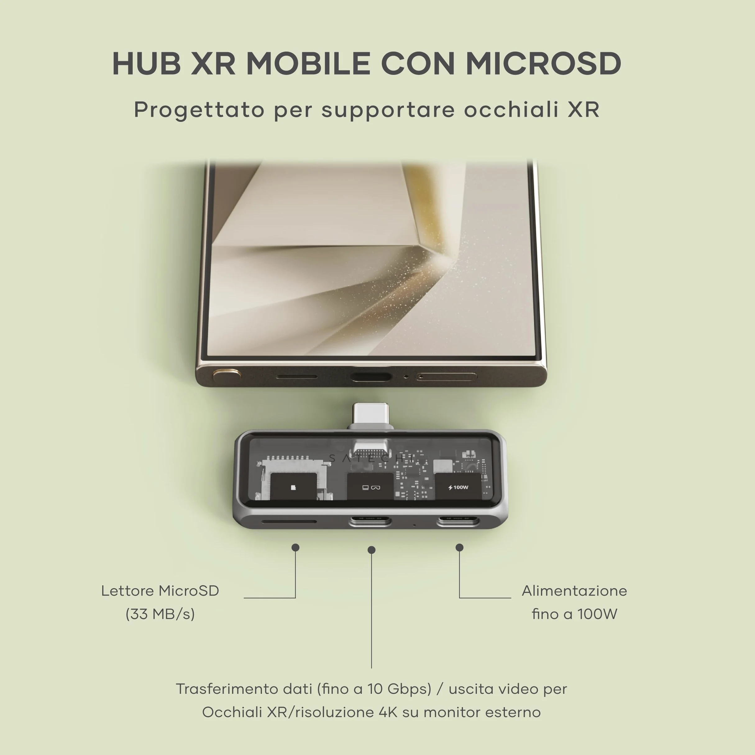 SATECHI Mobile Hub USB C 3 in 1 con Lettore MicroSD, HDMI, 100W, 10Gbps | Lettore di schede microSD, video 4K@60Hz, adattatore portatile per iPhone, iPad, Nintendo Switch e altro