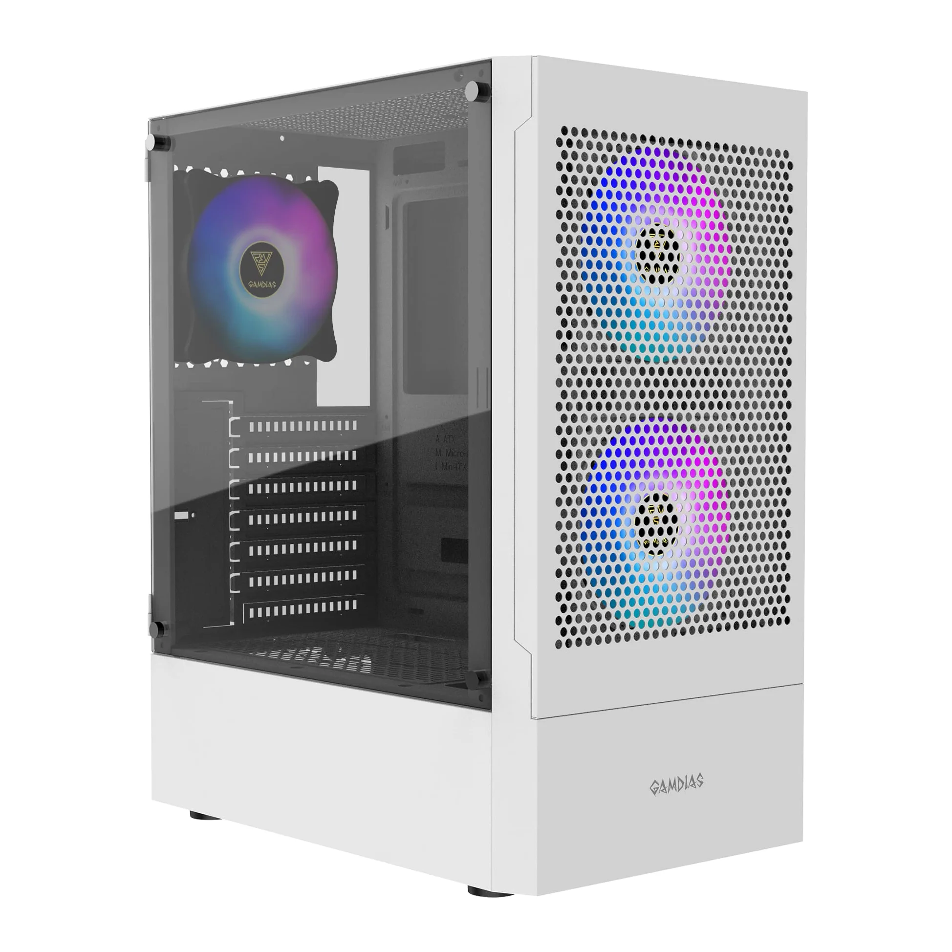 GAMDIAS TALOS E3 MESH Case da Gaming ATX per PC Mid-Tower, Pannello Laterale in Vetro Temperato, Include 3 ventole ARGB da 120 mm, Design a Mesh ad Alto Flusso d'Aria, Sync con Scheda Madre, Bianco