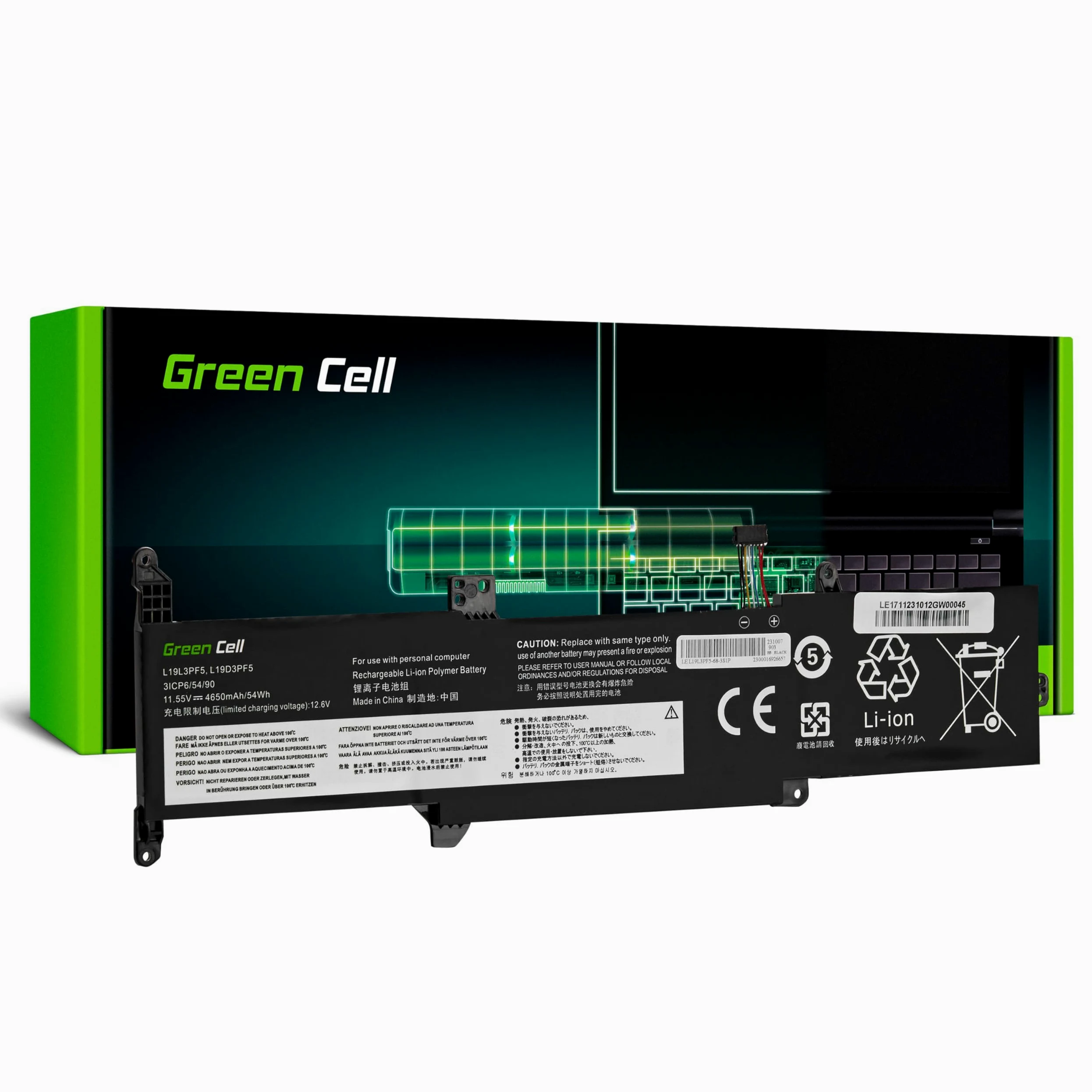 Green Cell L19C3PF7 L19D3PF5 L19L3PF5 Batteria per Lenovo IdeaPad 3-14ADA05 3-14IIL05 3-14IML05 3-15ADA05 3-15IIL05 Portatile (4650mAh 11.55V, color Nero)