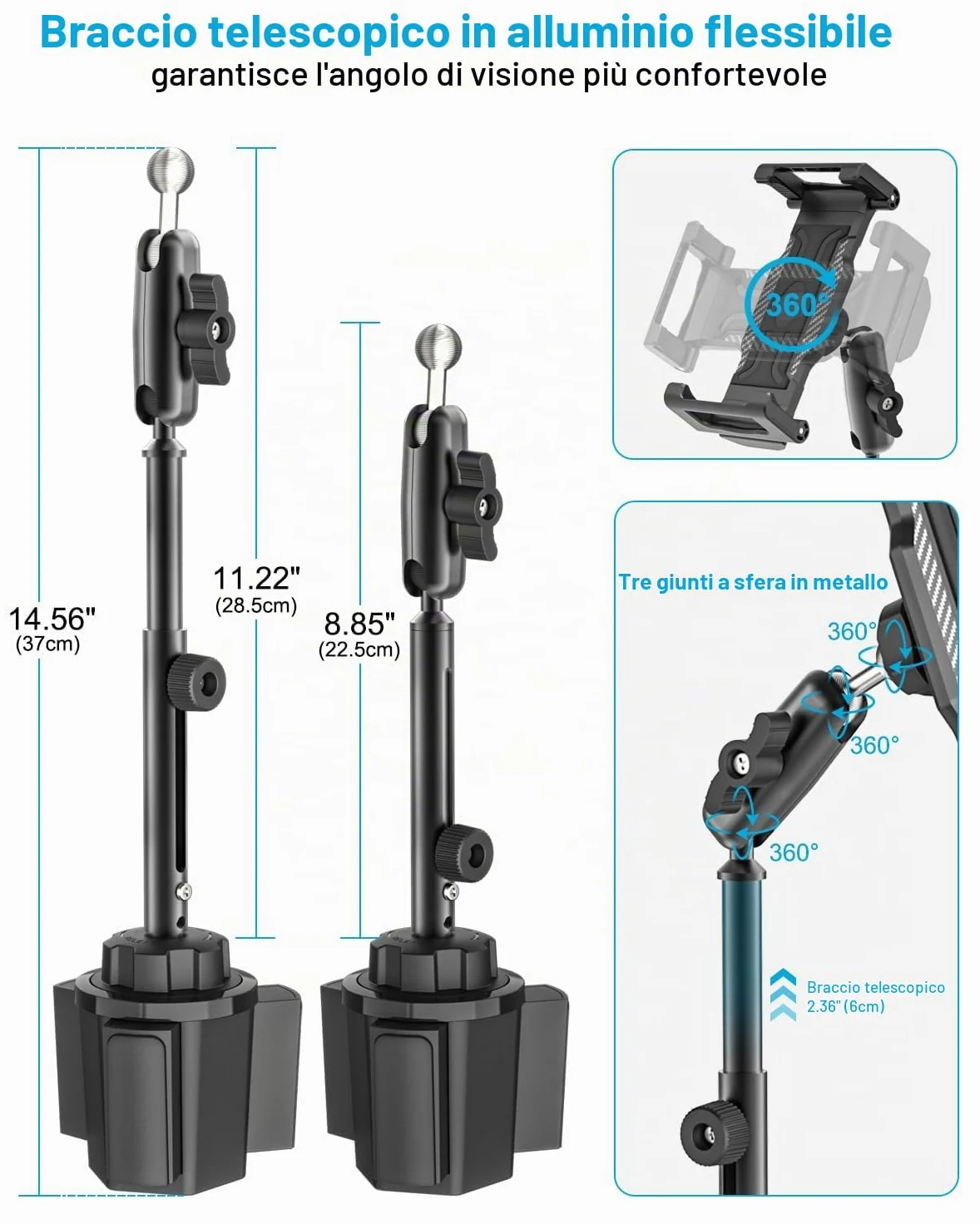 Supporto Tablet Auto Portabicchieri per 6,1 a 15,6 pollici iPad, [Braccio Telescopico in Metallo] Supporto Tablet & Telefono Bicchiere Camion per iPad Pro 13 12,9 11 Air Mini, Galaxy, iPhone