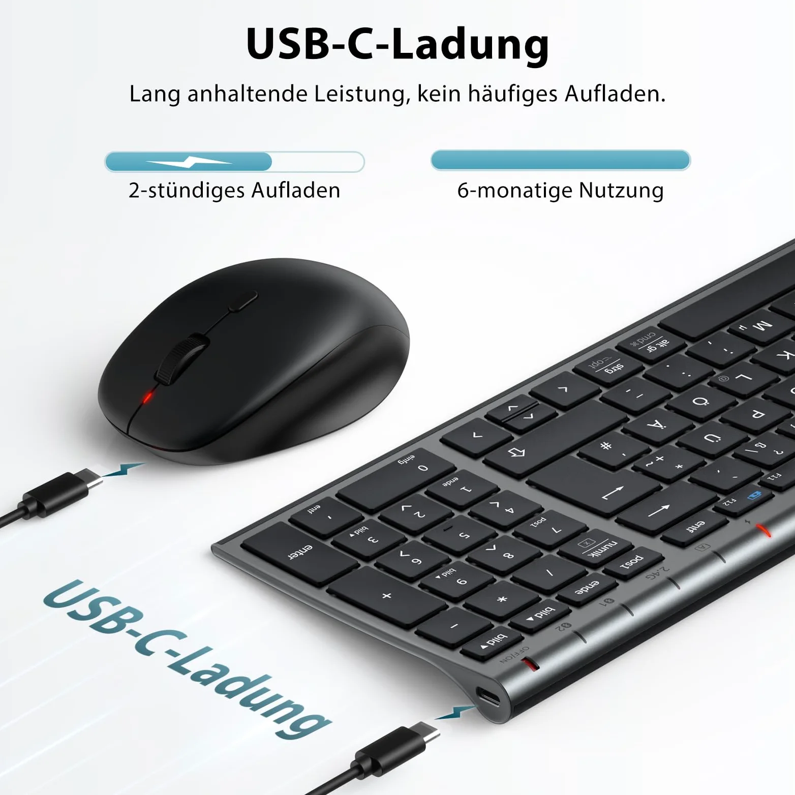 iClever Tastiera Bluetooth con mouse, set di mouse senza fili, doppia modalità ricaricabile (Bluetooth 5.0 + 2.4 G), tastiera wireless, per PC/laptop, layout QWERTZ, grigio