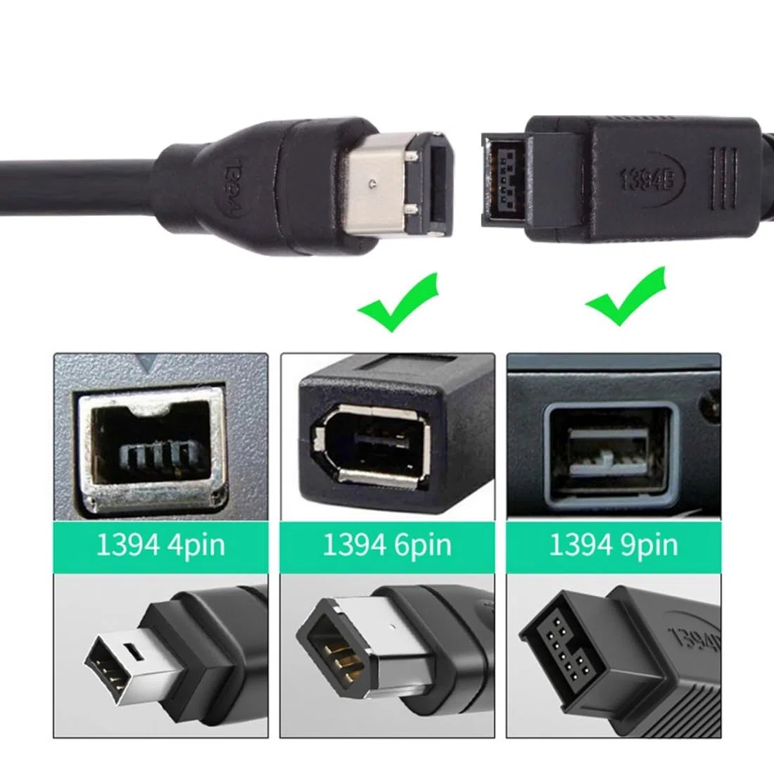 chenyang CY Cavo FireWire da 800 a 400,9 Pin maschio a 6 Pin femmina IEEE 1394B … 9 - pin / 6 - Pin Beta Firewire 800 - Firewire 400 9-6 Cable IEEE 1394b 1.8m Black