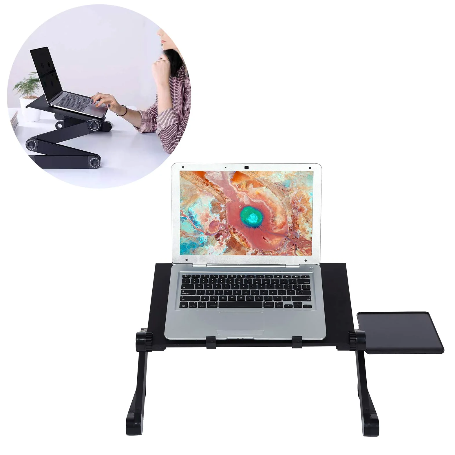 Domary Supporto per Laptop Pieghevole con Ripiano per Mouse Regolabile Uso in Ufficio Domestico - Lega di Alluminio Resistente 42x26 Cm