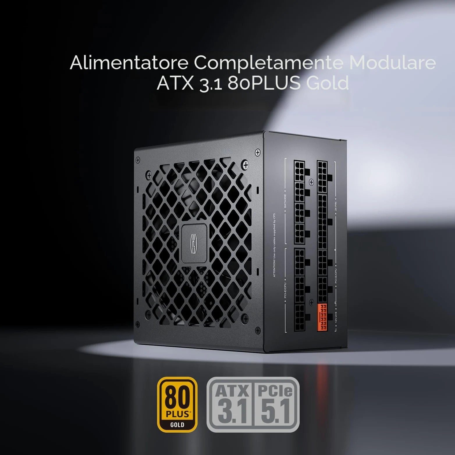 CPS Alimentatore completamente modulare, 850 W ATX 3.1, 80 Plus Gold certificato, PCIe 5.1 12 V-2 × 6, condensatori giapponesi, cavo ultra flessibile, 5 anni di garanzia (KN850)