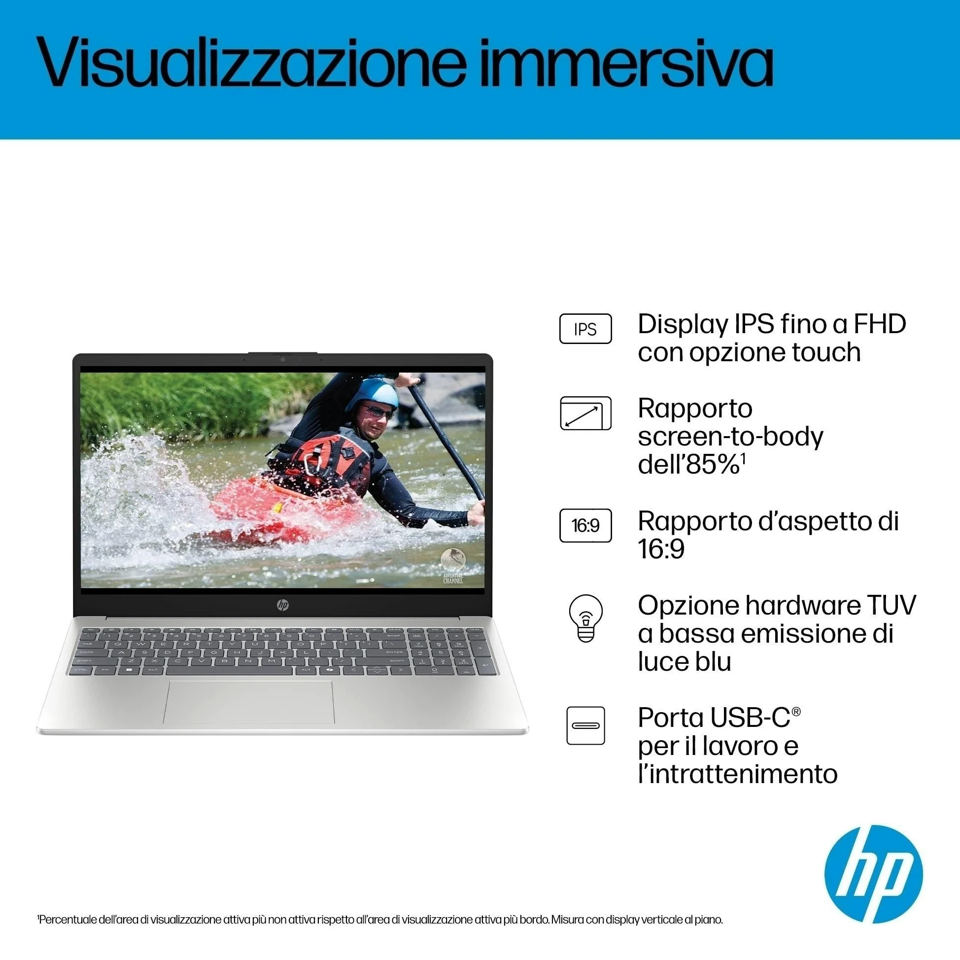 HP Laptop 15-fd2005sl, PC Portatile 15", Display FHD, Notebook, (Intel Core Ultra 5 225U, RAM 24GB, SSD 1TB, Windows 11), Computer Portatile, Uso quotidiano, Tastiera Italiana, QWERTY, Argento
