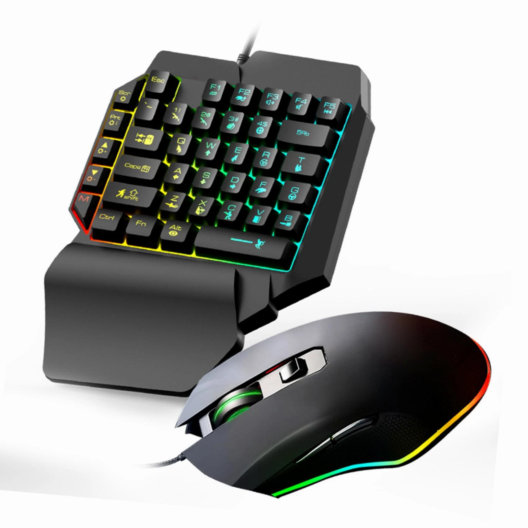 Tastiera Gaming Retroilluminata Cablata con Mouse, per Videogiochi | Abs Nero, Monomanuale per Giovani, Uso in Home Entertainment e Dormitorio, Design Semplice e Pratico
