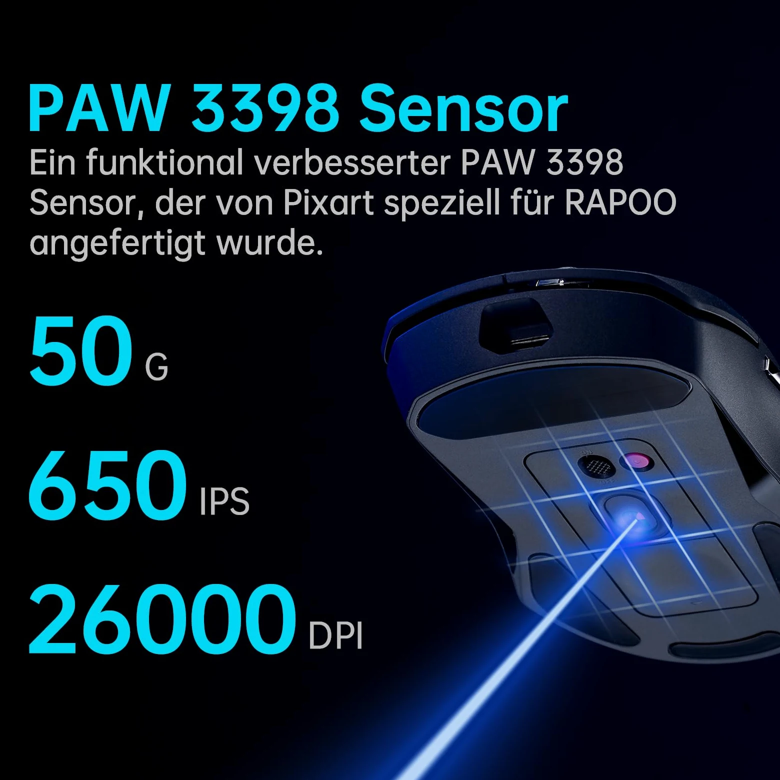 Rapoo VT9PRO 1K Mouse Wireless Gaming 68g Ultraleggero Mouse da Gioco | PAW3398 26K DPI, 1000Hz, Batteria 160 Ore, 10 Tasti Programmabili, Memoria Integrata, Mouse Ricaricabile per PC/ Mac, Bianco