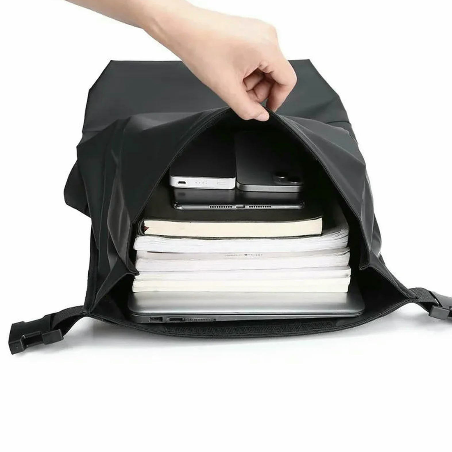 Zaino da Viaggio Premium Uomini Roll Top Business Grande capacità Moda Pendolare Borsa di Viaggio-Black