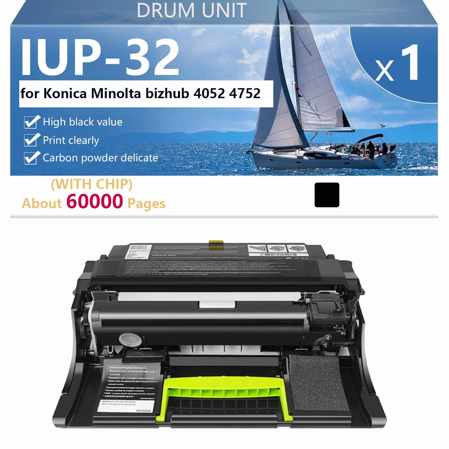 IUP-32 Unità Tamburo per Konica Minolta bizhub 4052 4752 Stampanti, per Scuole, Ospedali e Banche, 60000 Pagine,Black-1 pack