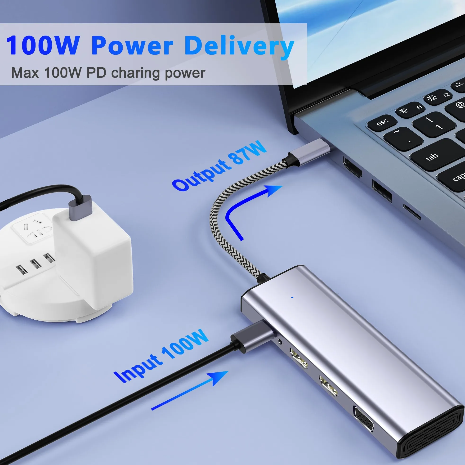 Docking Station Dual Monitor, USB C a Dual HDMI, USB C 10 in 1 Docking Station 3 Monitor con HDMI/VGA/PD/Ethernet/USB/SD/TF/3.5mm Audio