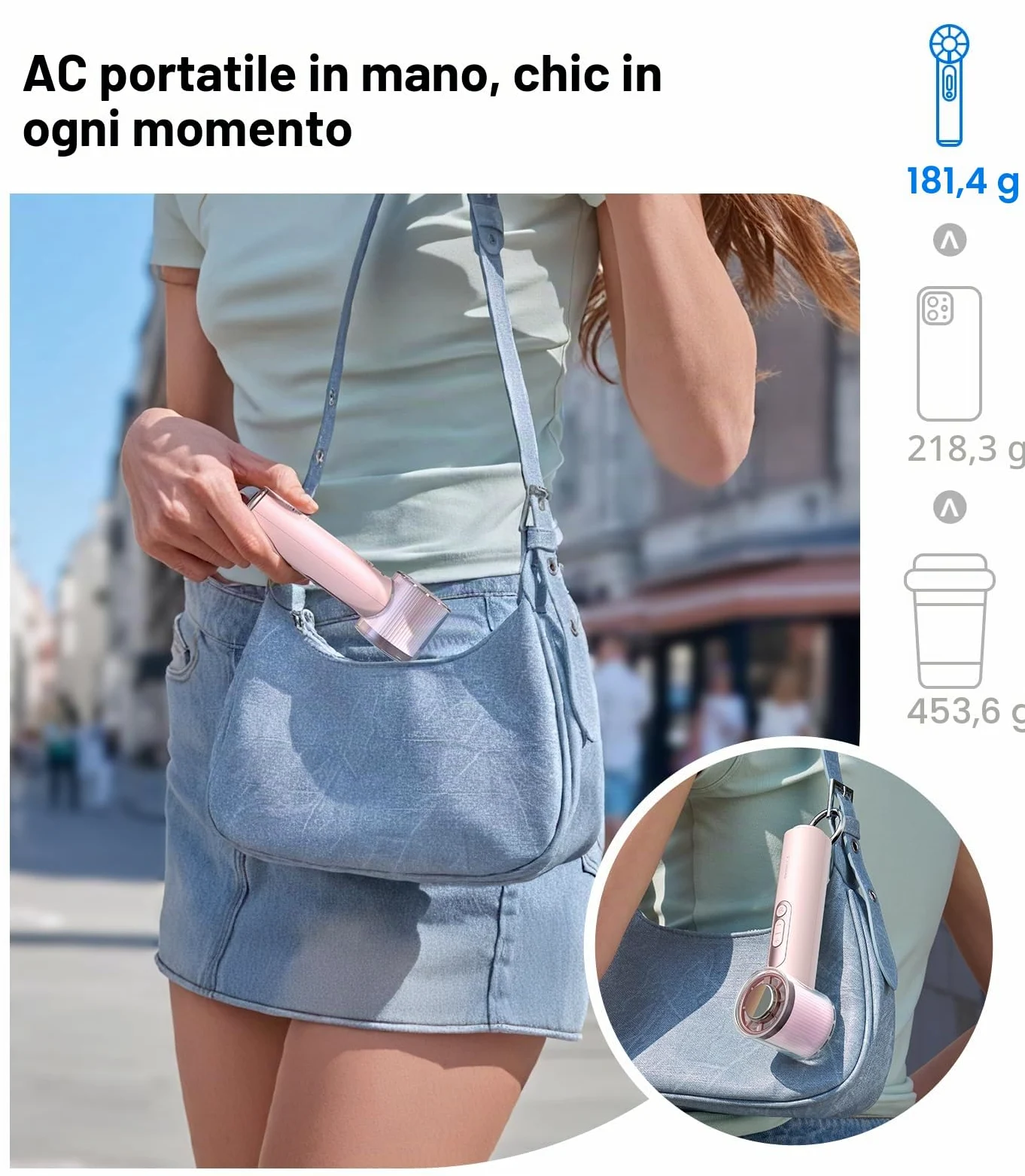 TORRAS Coolify iva Ventilatore portatile con refrigeratore per ghiaccio, ventilatore personale ricaricabile da 5000 mAh, velocità regolabile da 0 a 100, super mini ma potente, ventilatore portatile