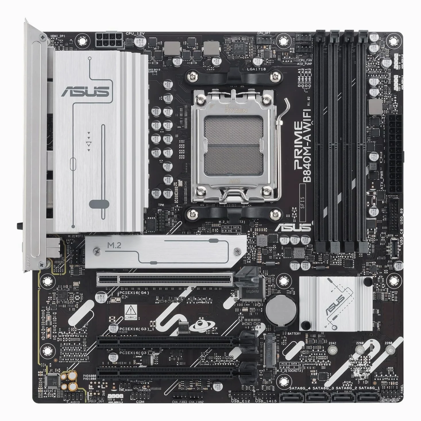 ASUS PRIME B840M-A WiFi, Scheda Madre AMD mATX, Slot DDR5, PCIe 4.0 Ready, 3 slot M.2, WiFi 6E, Ethernet Realtek 2,5 GB, DisplayPort, HDMI, USB-C da 5 Gbps Fronte e Retro, BIOS Flashback e Aura Sync