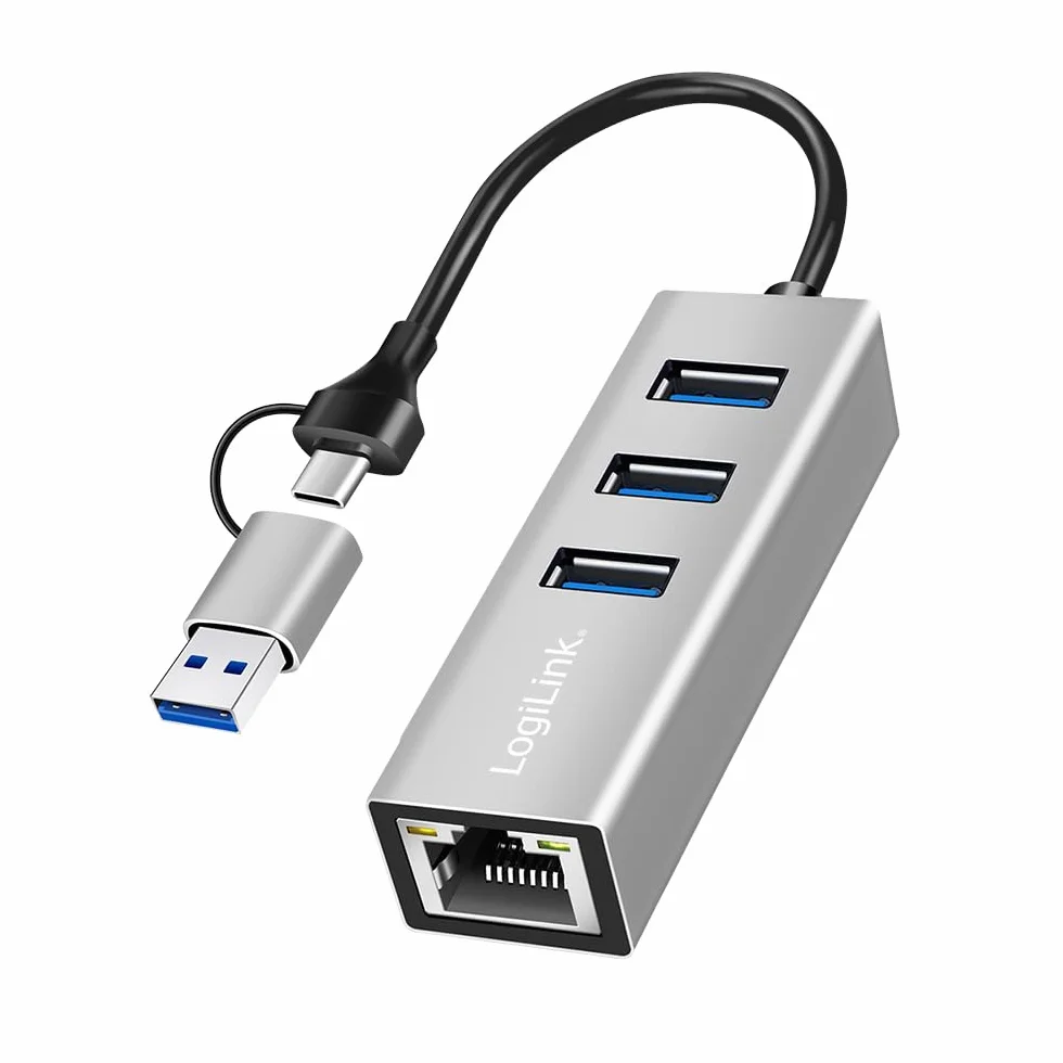 LogiLink UA0440 - USB-C 3.2 Gen 1 Hub a 5G Ethernet RJ45 adattatore con 3 USB A