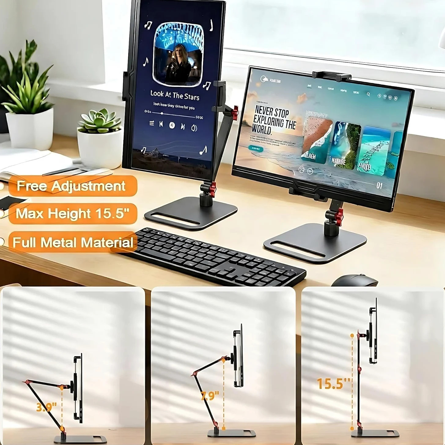 Supporto per monitor portatile regolabile per schermi da 6 a 18,5 pollici, base per display desktop, supporto universale in alluminio portatile da 12,9 pollici