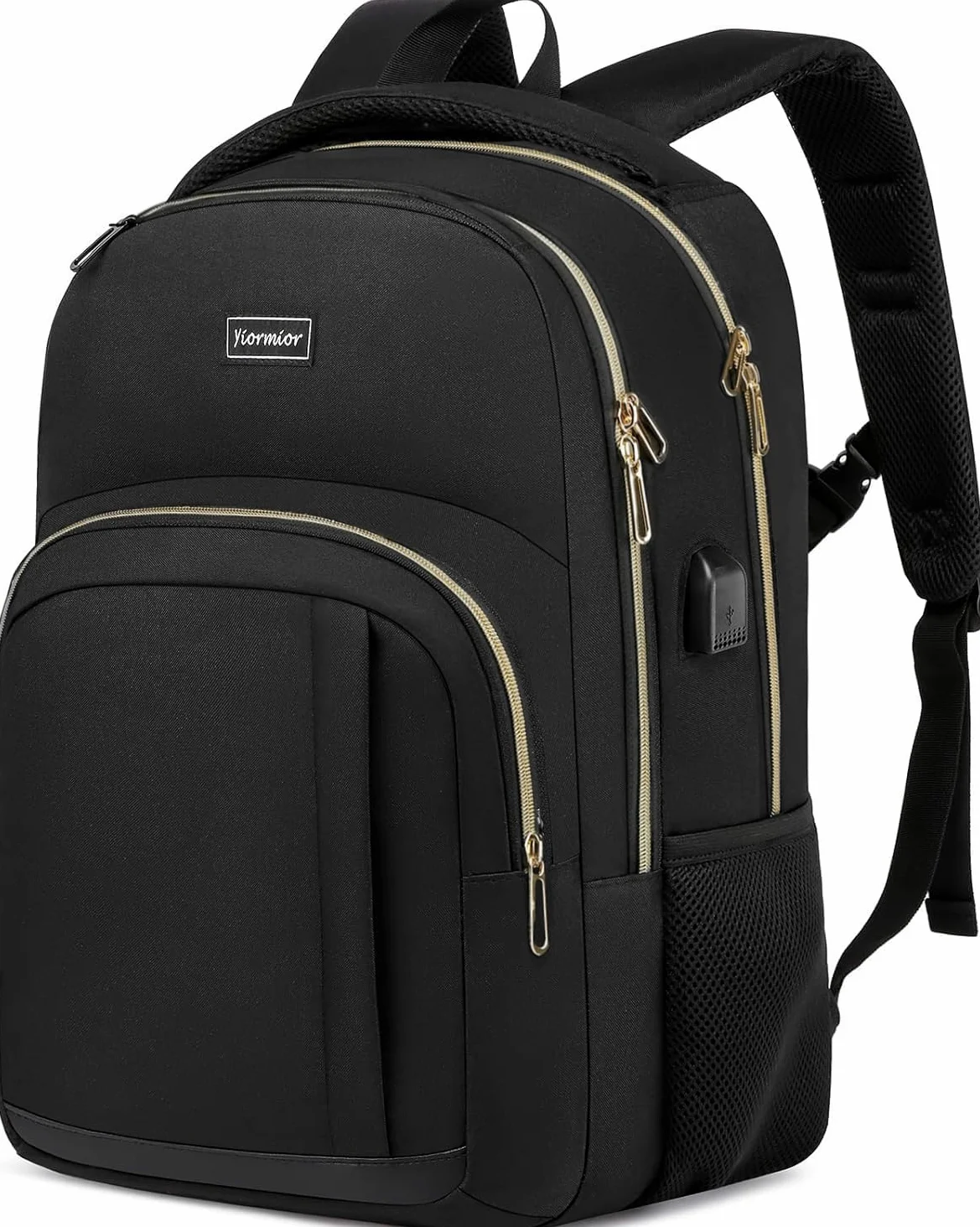 Zaino da scuola per laptop da 15,6", impermeabile, con porta di ricarica USB, oro nero, 15,6 zoll