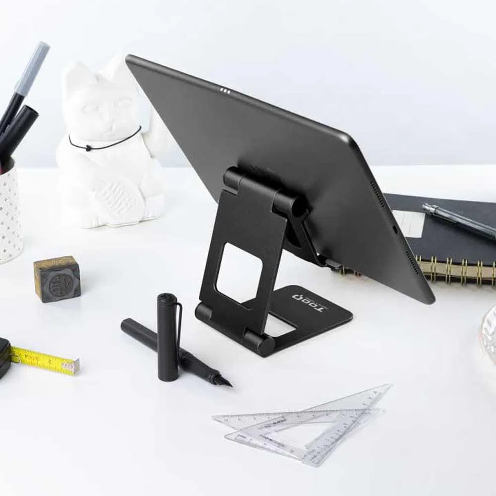 TooQ PH-KEOPS-NOCHE - Supporto da tavolo regolabile per telefono/tablet fino a 10", nero.