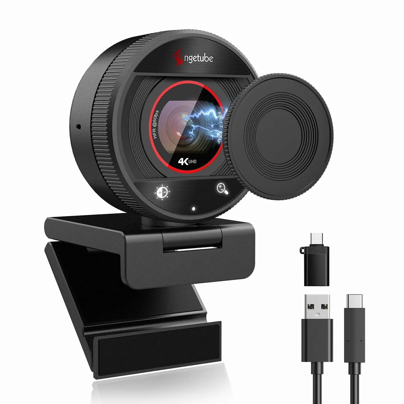 Angetube Webcam 4K per PC, Videocamera Streaming 1080P@60FPS con Autofocus PDAF, AI Noise Cancelling Mics, Zoom 8x, Webcam USB con Copertura Privacy per Laptop/Mac, Compatibile con Zoom, Teams, OBS