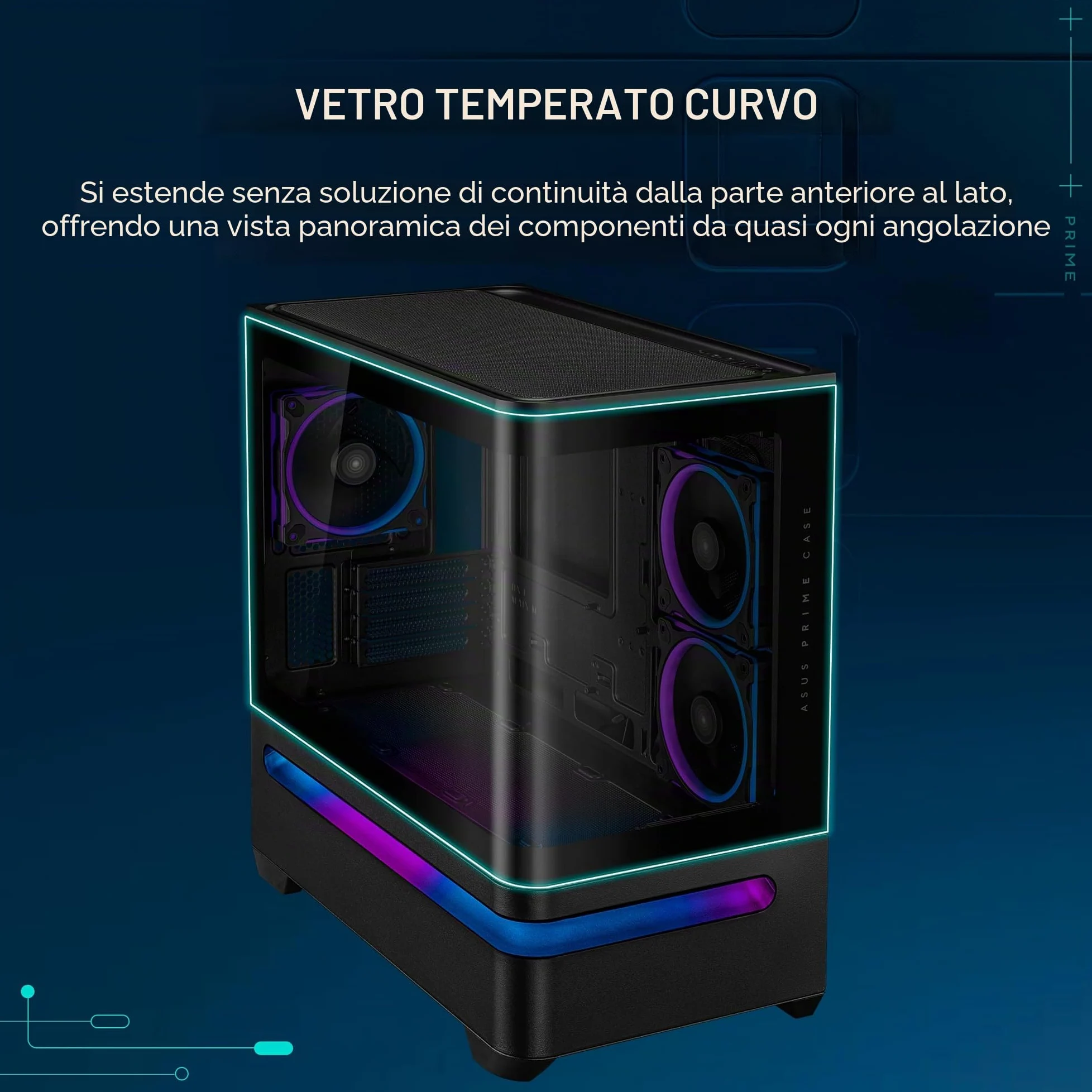 ASUS Prime AP202 ARGB, Case mATX, Pannelli Tool-Free, Supporto per Dissipatori da 360mm, Schede Grafiche da 420 mm e Alimentatori da 200 mm, 3 Ventole ARGB Integrate, Porta USB-C, Nero