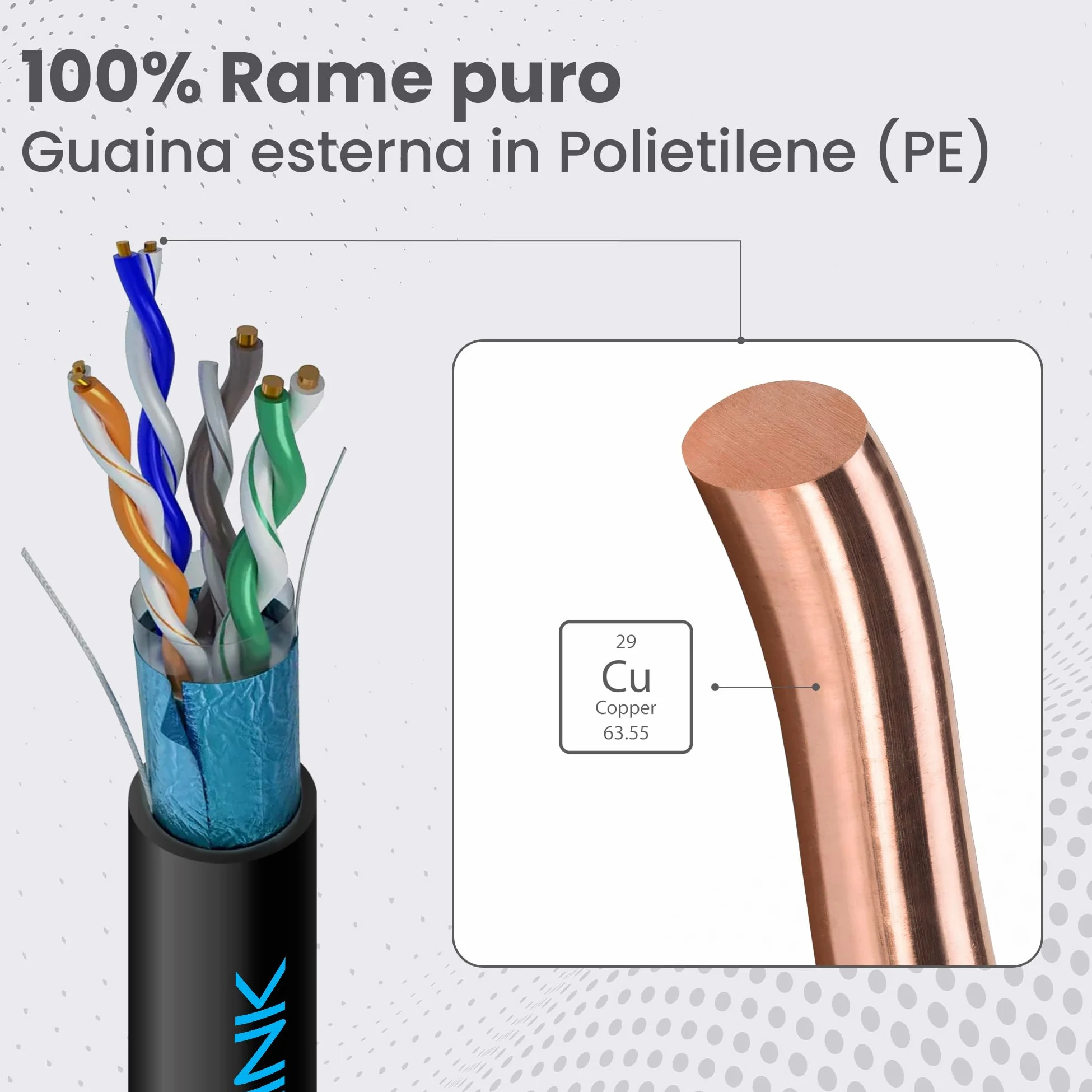 EXTRALINK Cavo Ethernet Esterno 100m CAT5e LAN F/UTP Schermato – 100% Rame Puro, Compatibile PoE, Guaina PE Resistente ai Raggi UV, Impermeabile e Durevole per Esterni