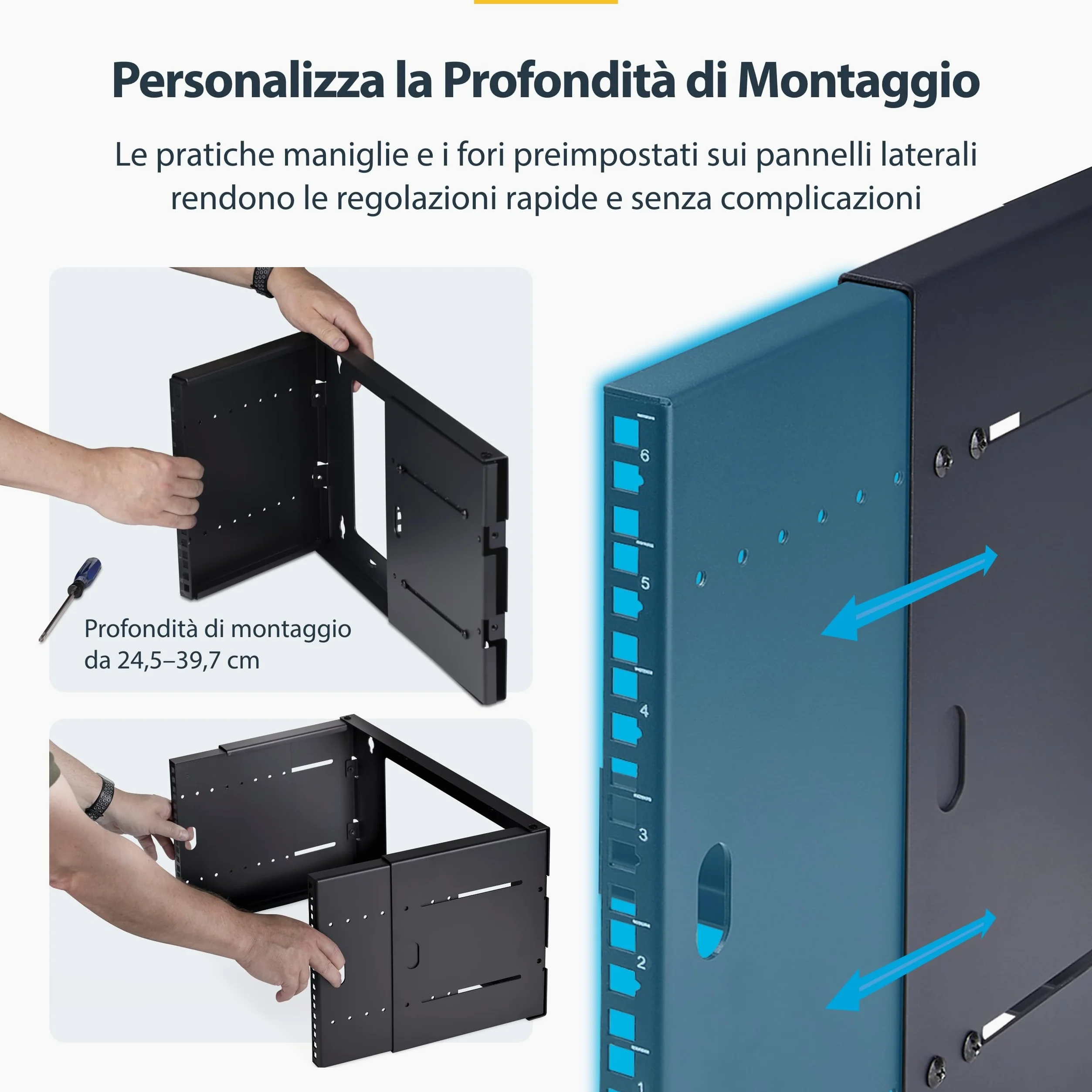 StarTech.com Staffa Rack 19" 6U a Parete, Rack a Telaio Aperto con 2 Montanti e Profondità Regolabile fino a 40cm, Max 40kg