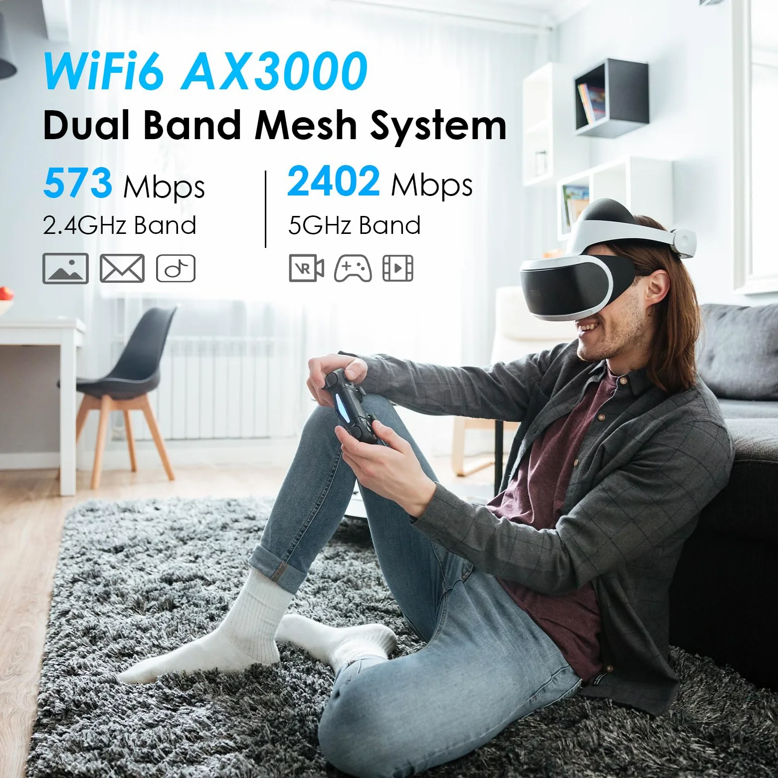 WAVLINK Sistema Mesh WiFi 6 AX3000 Dual Band (3-Pack) - Router/Estensore Mesh per Casa Intera, Copertura Fino a 4800 Sq.Ft., Connessione per 256 Dispositivi, VPN, 3 Porte Gigabit, 5 Antenne 5 dBi