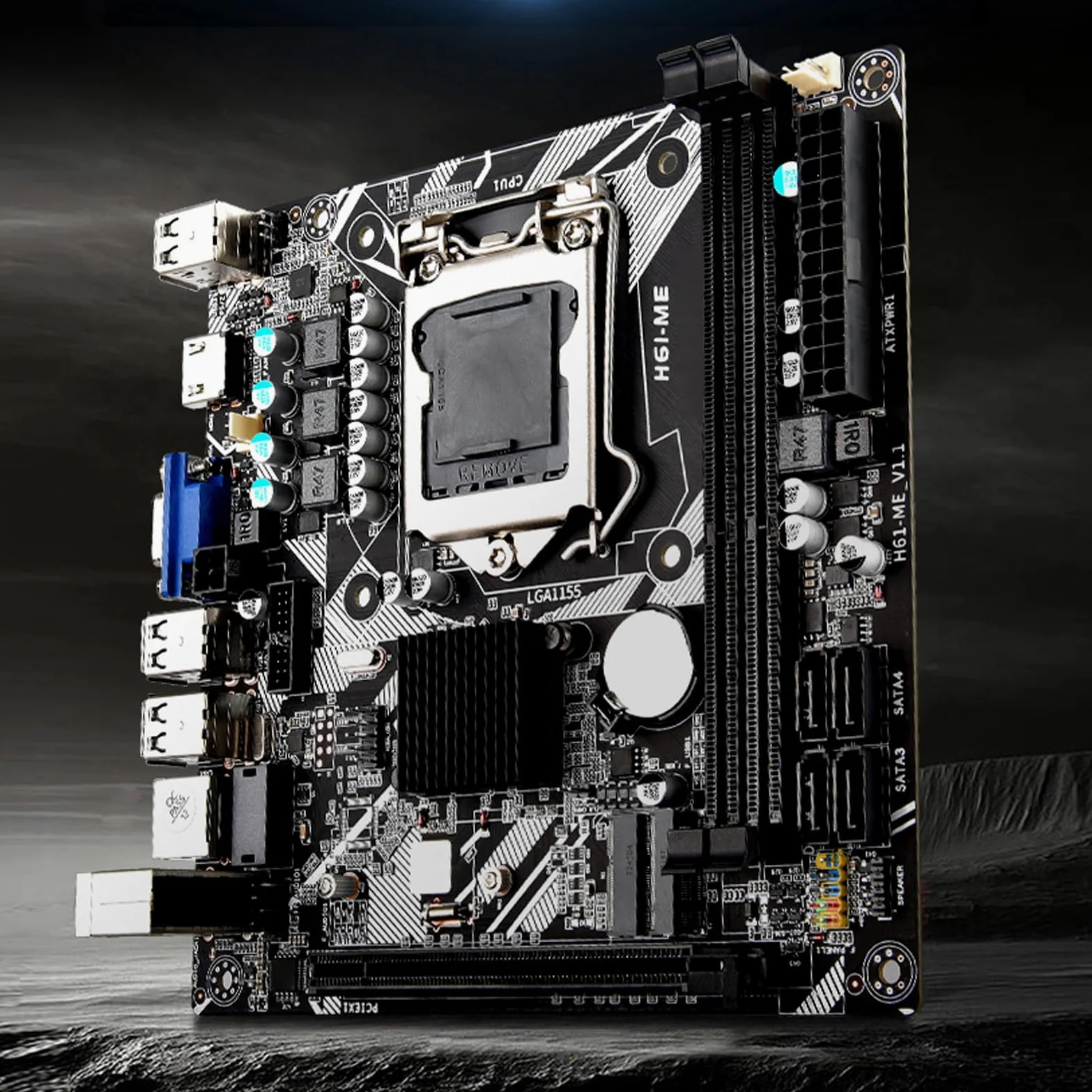 VBESTLIFE Scheda Madre H61-ME Mini ITX con Slot CPU LGA1155, Slot di Memoria DDR3 a Doppio Canale, con VGA HDMI e 10 Interfacce USB 2.0