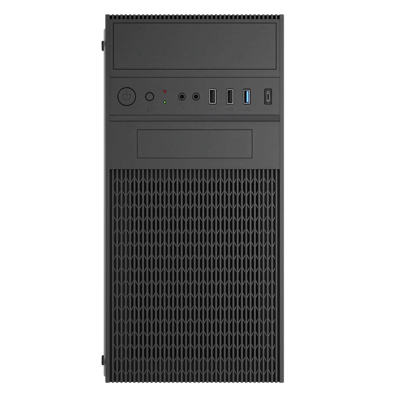 Akyga AK19BK Micro Tower - Case per PC compatto con USB-C, USB 3.0 e audio HD, supporta Micro ATX, Mini ITX, Flex ATX, per uso in ufficio e a casa, senza alimentatore, nero
