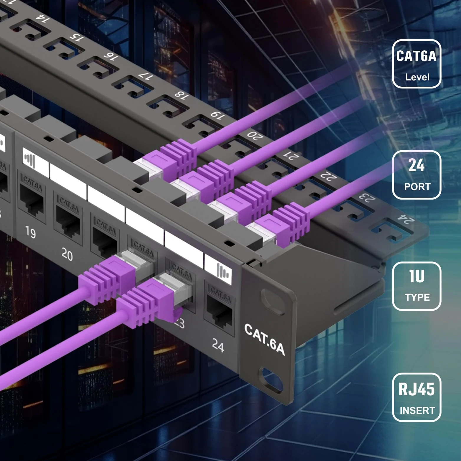 FGB Patch Panel da 10 Gbps a 24 porte, Patch Panel Cat6A 1U, montaggio a rack da 19 pollici o pannello patch Keystone per montaggio a parete con barra posteriore, pannello patch di rete per cablaggio