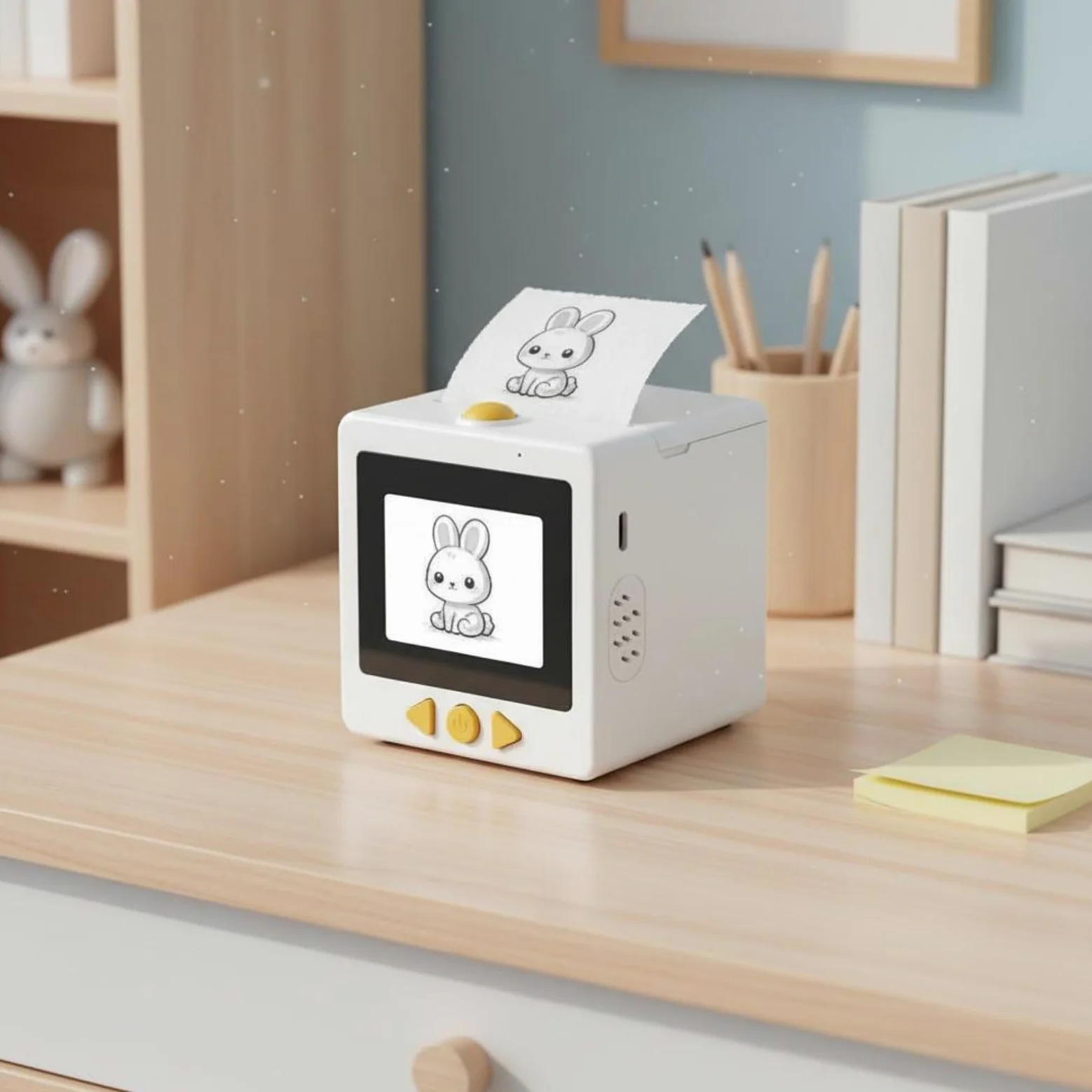 Stampante Fotografica per Bambini Stampante Foto Stampante Adesivi Mini Stampante Portatile con Stampa Monocromatica E Schermo 2.4 Pollici in Plastica, Array, Bianco