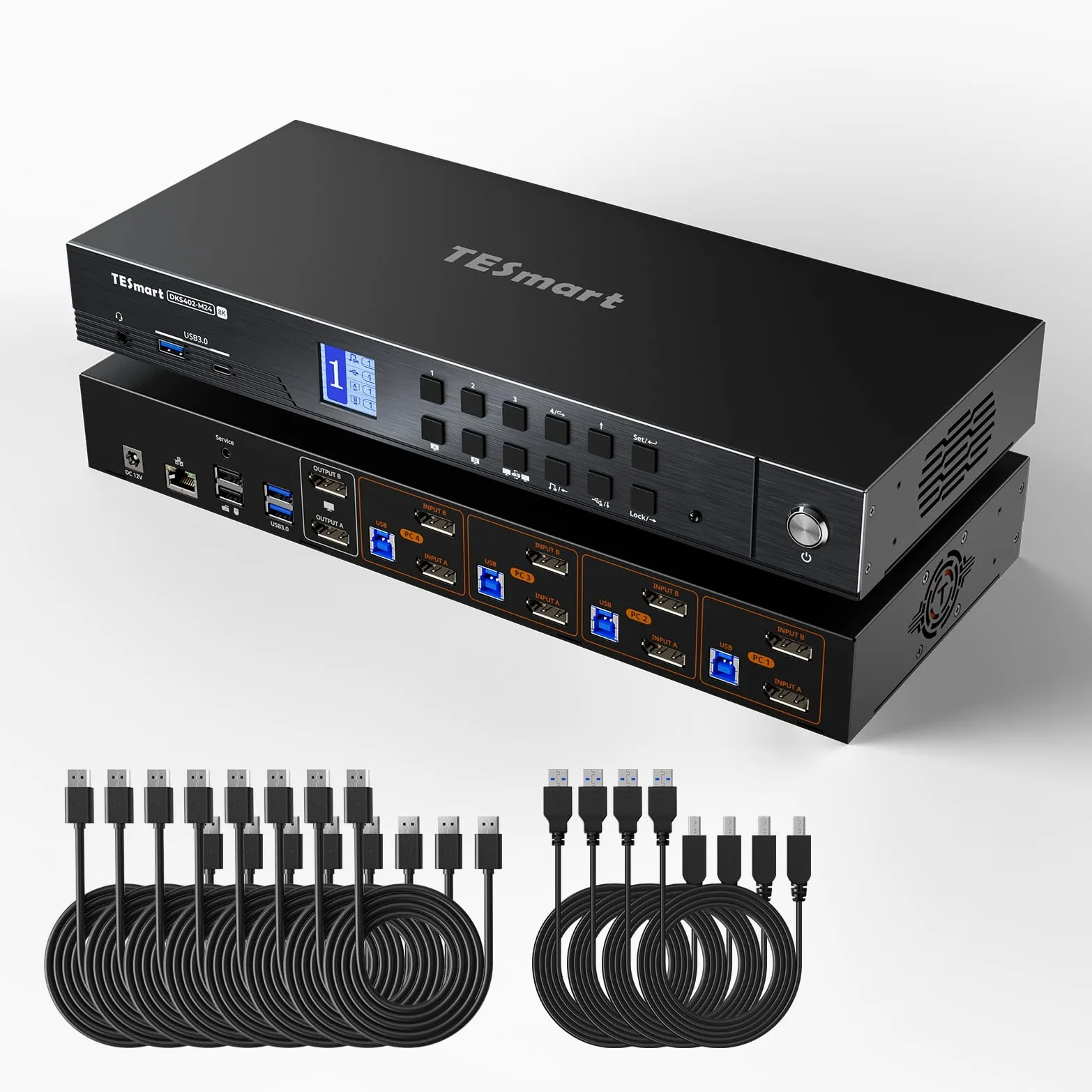 TESmart DisplayPort 8K@60Hz KVM Switch 4 PC 2 Monitor, USB 3.0 DP 1.4 KVM Switch Dual Monitor 4K @144Hz Per Docking Station Gaming Emulator, EDID Emulator, Gigabit Network, Hotkey Switch, Microfono