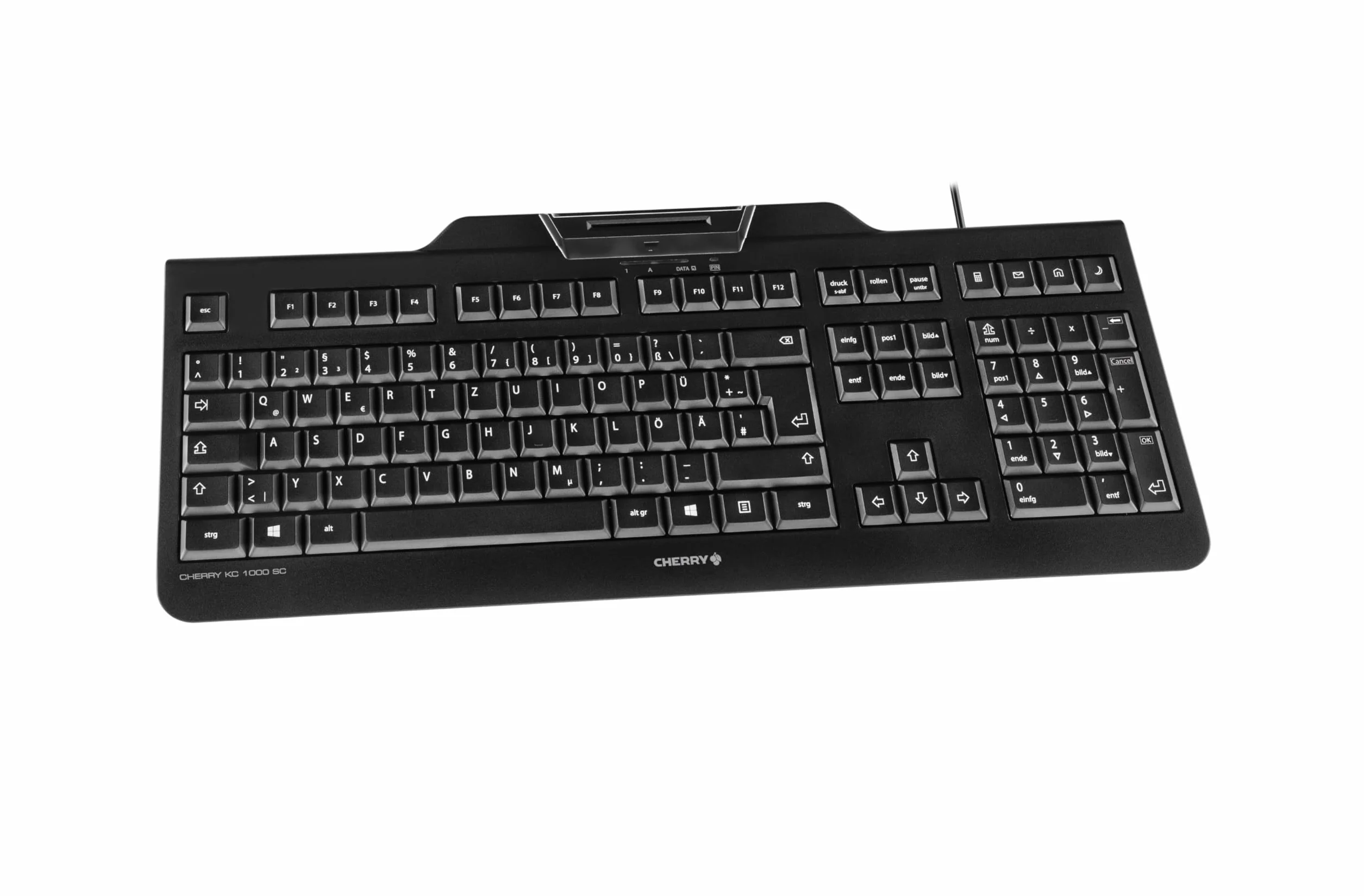 CHERRY KC 1000 SC, Tastiera di Sicurezza Cablata con Lettore di Carte Integrato, Layout Tedesco (QWERTZ), Plug & Play (Connettore USB-A), Design Piatto, Nero
