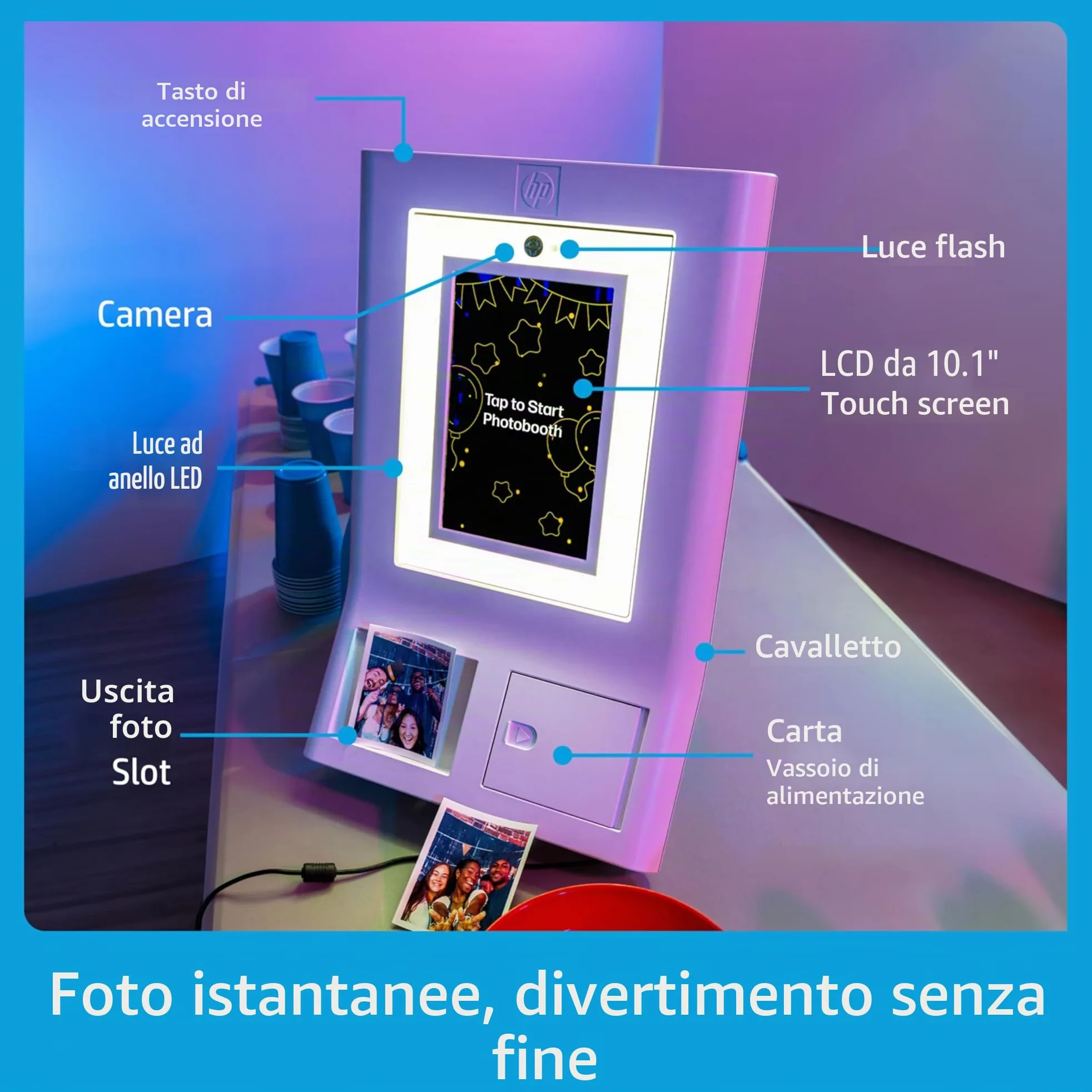 HP Sprocket Macchina per Cabina Fotografica Stampante Fotografica a Colori Istantanea (Bianca) Pacchetto Iniziale + Carta Zink (100 Fogli) + Custodia Imbottita