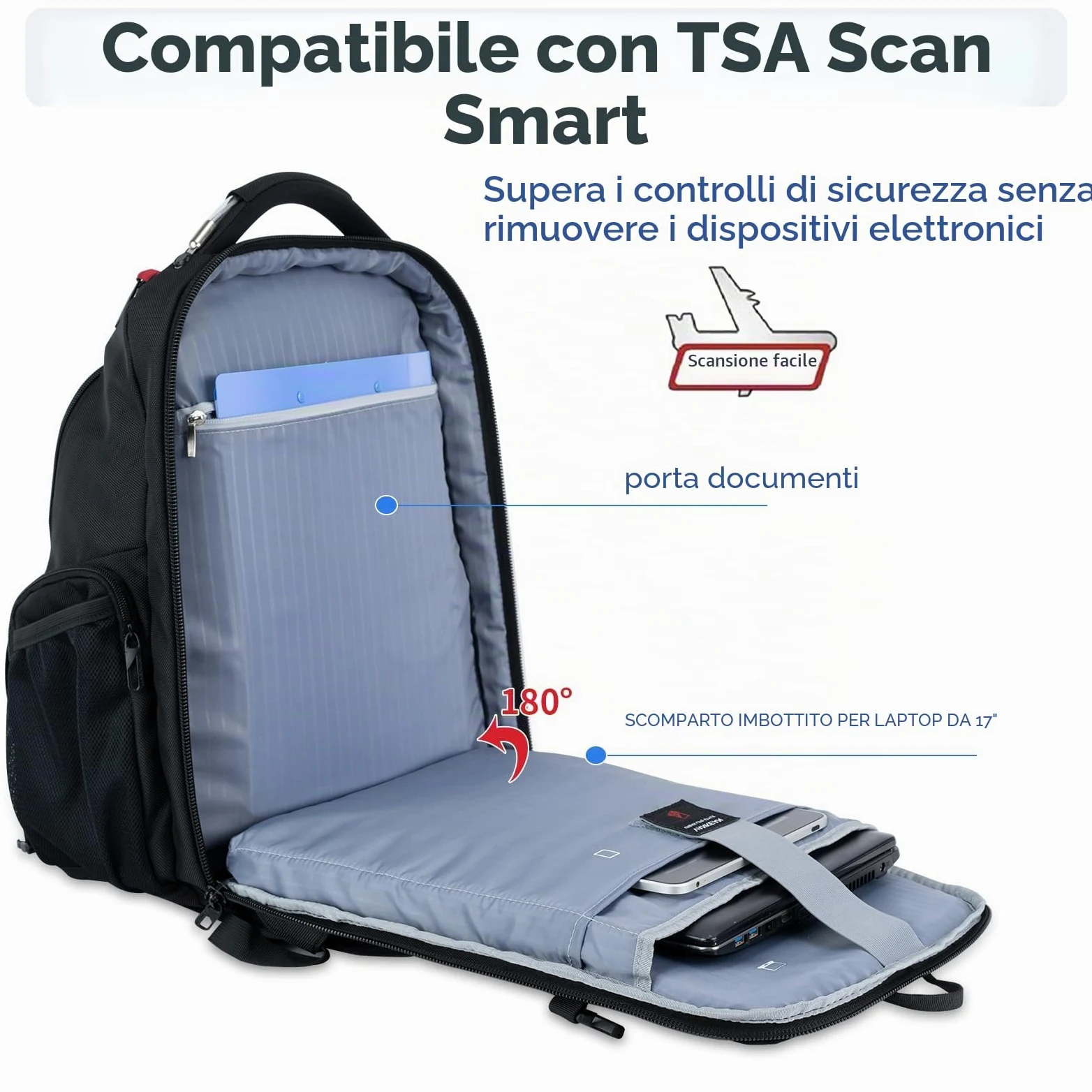 VANKEAN Zaino da viaggio per laptop da 17,3 ''