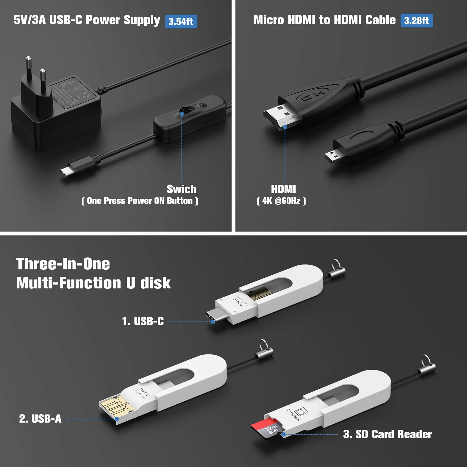 Raspberry Pi 4 Modello B Starter Kit, RPi Barebone 2GB RAM + ROM32GB, Alimentatore 5.1V / 3A con Interruttore, Ventola, dissipatore di calore, 2 cavi Micro HDMI