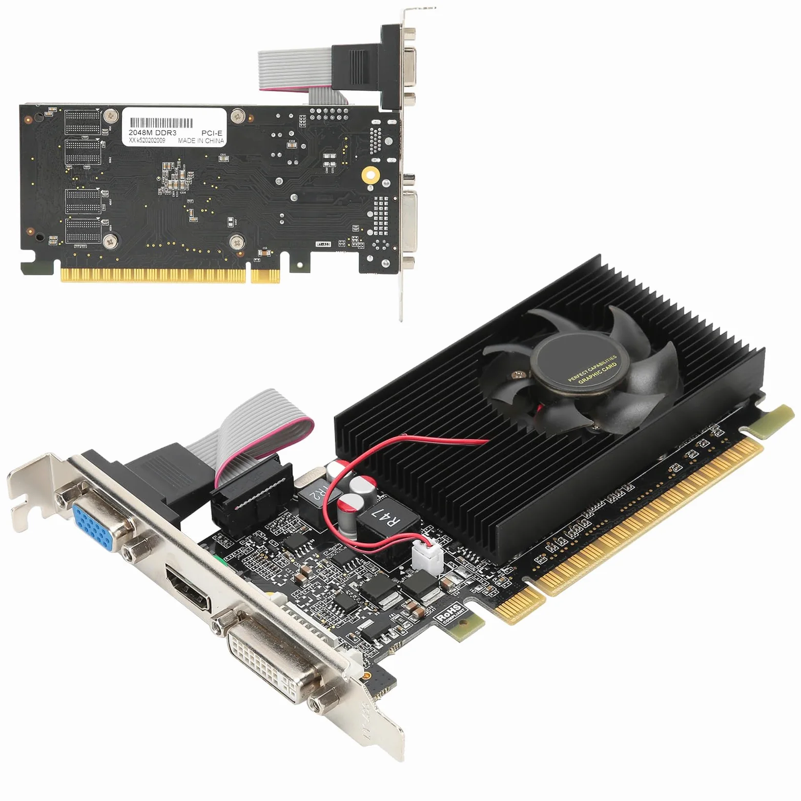 POENVFPO Schede Grafiche per Computer, Scheda Grafica GT730 64 Bit DDR3 da 2 GB con CD Driver per Computer Desktop