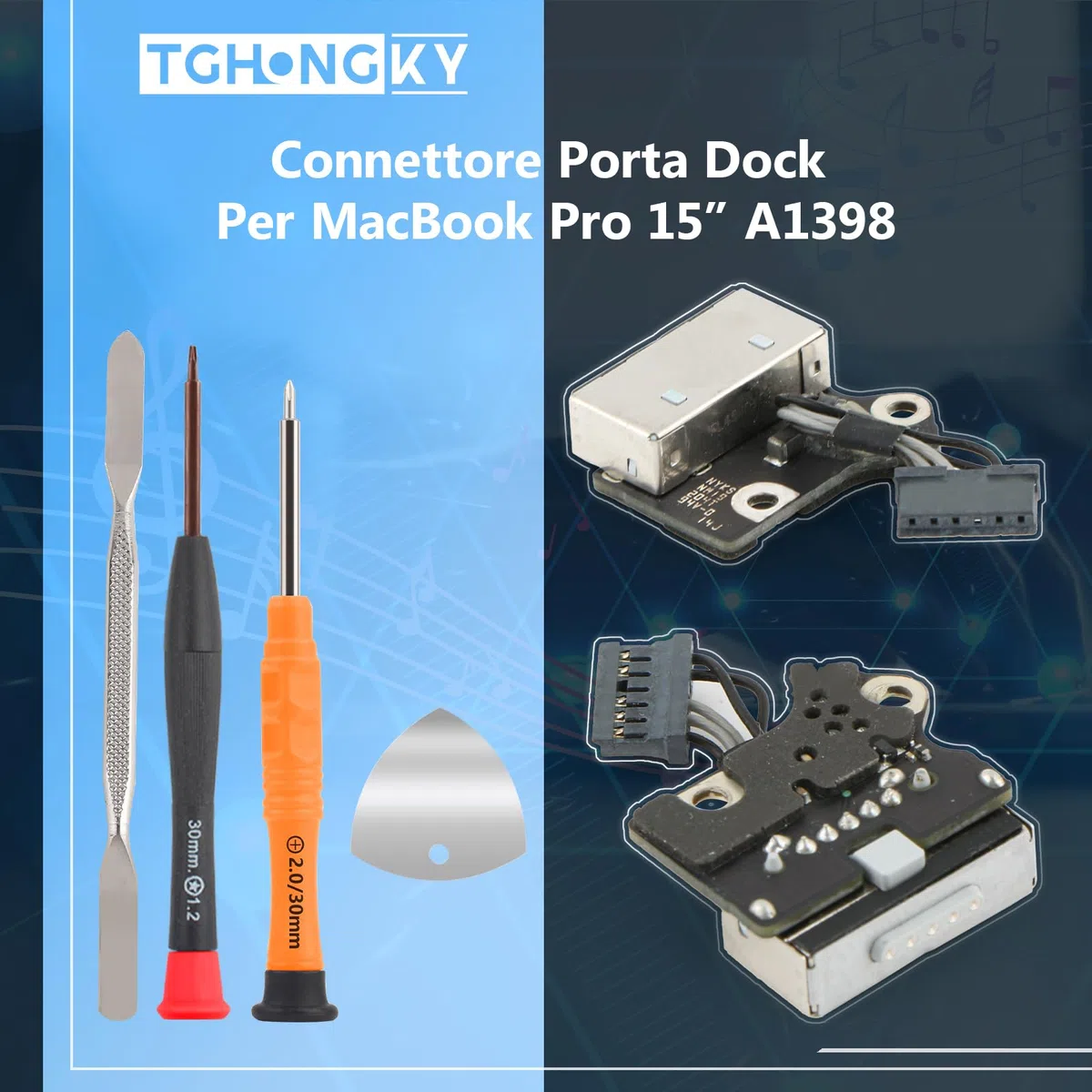 Connettore Porta Dock per MacBook PRO 15” A1398 2012 2013 2014 2015 Ricarica Cavo Flessibile per MacBook PRO 15” A1398 MC975 MC976 ME664 Dock Connettore di Ricarica con Strumento XX