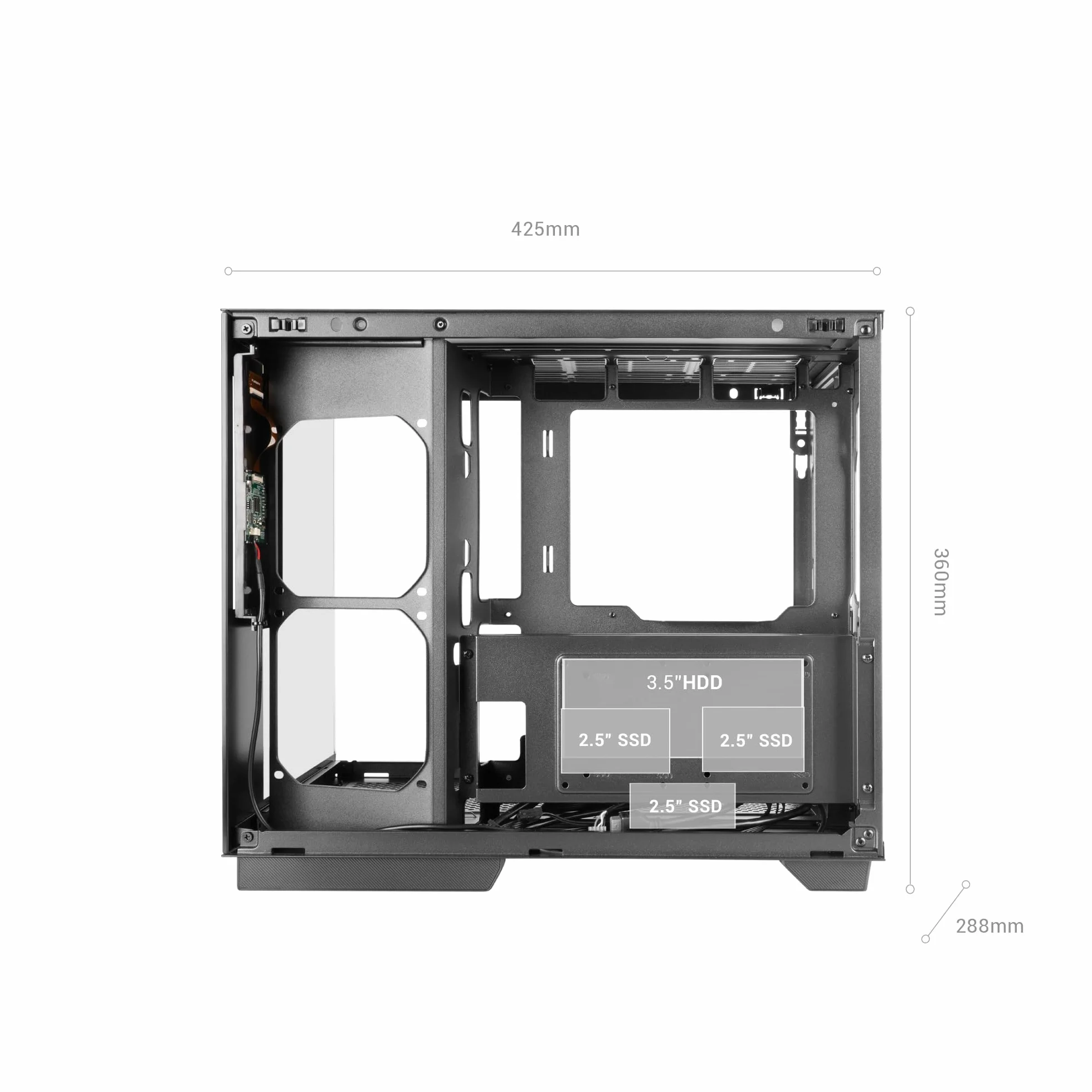 Mars Gaming MC-MIRAGE, Case Gaming ATX, Schermo LCD IPS 7,2” Personalizzabile, Vetro Temperato Continuo Frontale e Laterale, Struttura Doppia Camera, Supporto Raffreddamento Liquido fino 360mm, Nero
