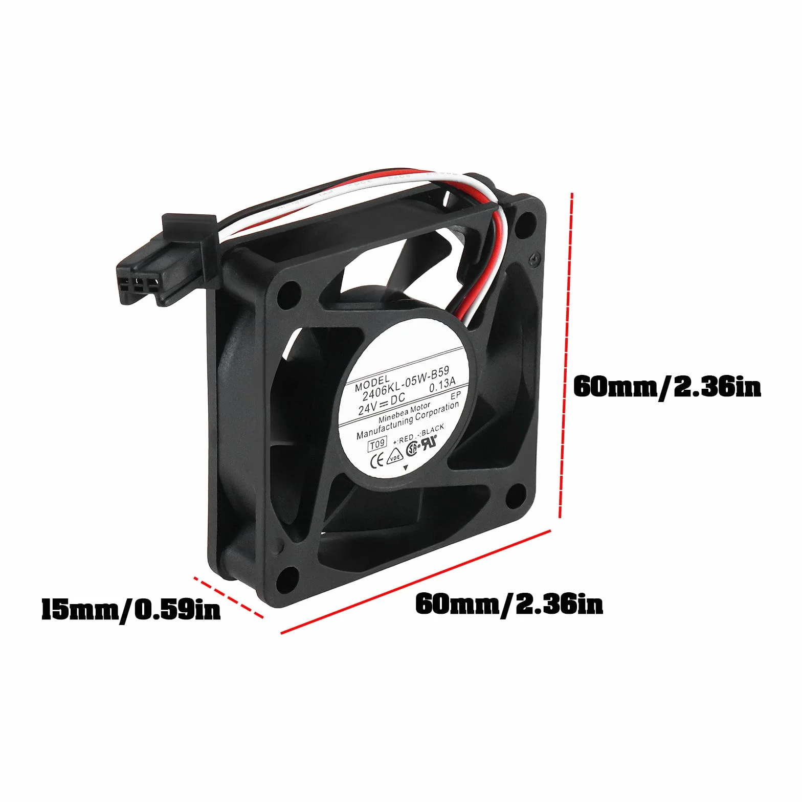 Ventola di raffreddamento DC 24V 0,13A con spina a 3 pin 60 x 60 x 15 mm 2406KL-05W-B59 compatibile con server desktop laptop NMB-MAT
