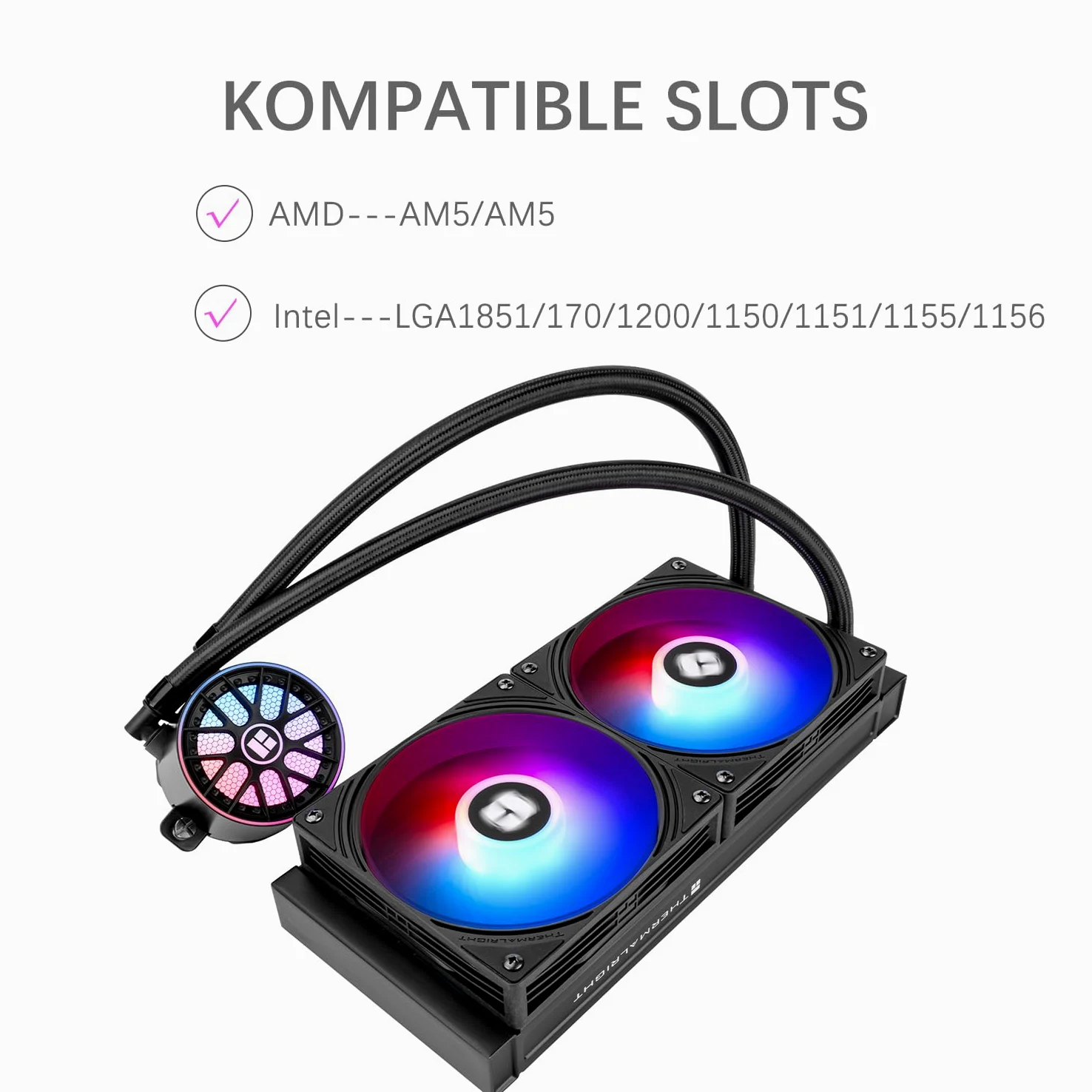TR-Thermalright AQUA ELITE 240 V6 ARGB - Radiatore CPU liquido, 240mm Raffreddamento Aio, doppia ventola PWM ARGB, per AM4/AM5, Intel LGA1851/1700/115x/1200 (Nero)