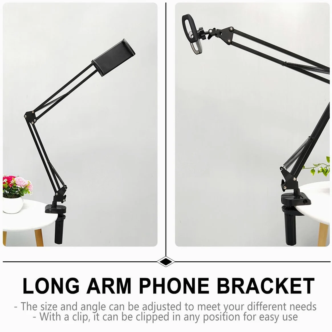 Supporto Telefono da Scrivania in Metallo Nero con Braccio Articolato Flessibile Supporto per Tablet e Smartphone Staffa Resistente per Uso Quotidiano