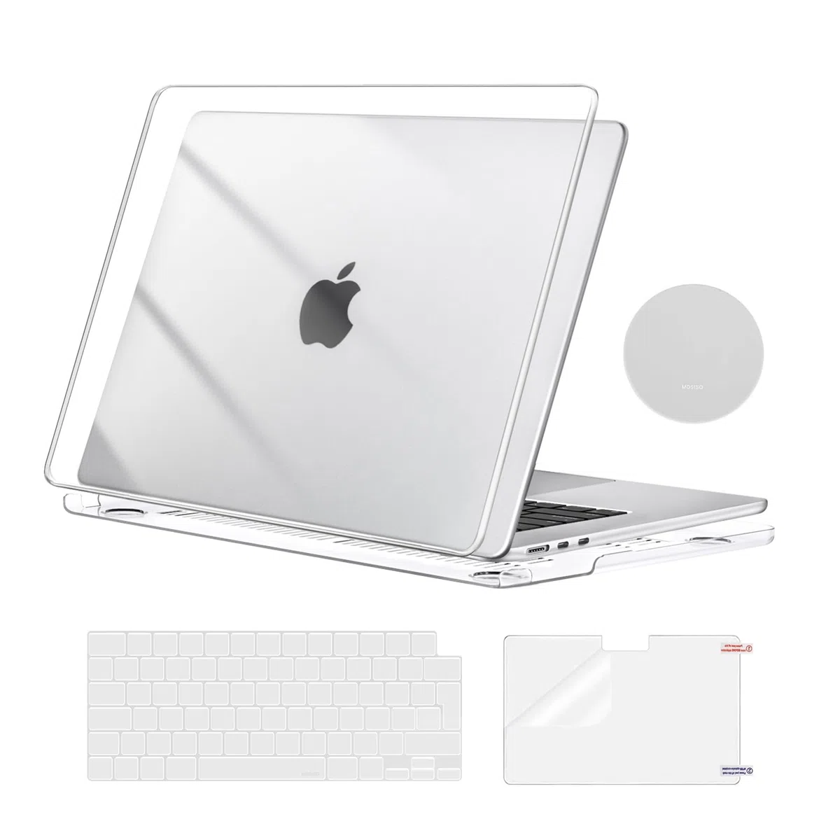 MOSISO Cover Compatibile con MacBook Air 15 Custodia M5 M4 M3 M2 2026-2023 A3448 A3241 A3114 A2941, Cover per Macbook Air 15 Pollici M5 M4 M3 M2&Copritastiera&Pellicola&Coaster, Cristallino